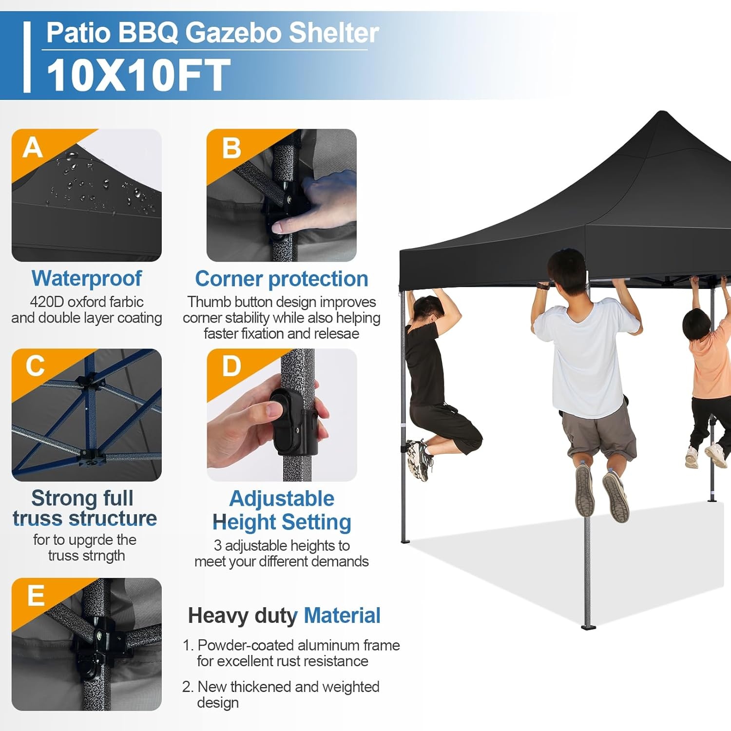 image:imageCOBIZI 66x66ft Pop Up Canopy Tent Heavy Duty Canopy Easy Set up Waterproof Outdoor Canopy Tent for Parties Beach Garden Camping with 1 Handbag 3 Adjustable Heights UPF50 Mist WhiteBlack