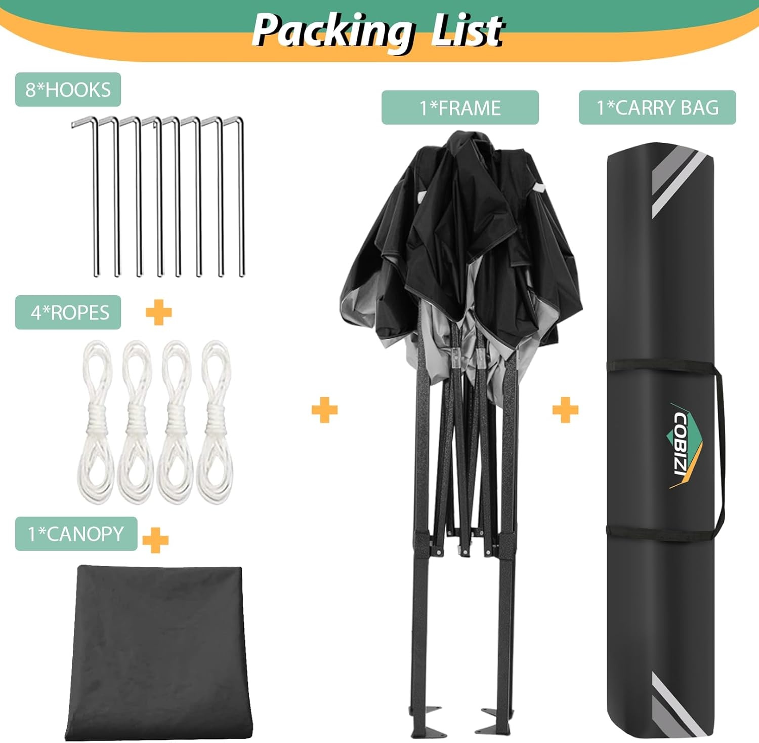 image:imageCOBIZI 66x66ft Pop Up Canopy Tent Heavy Duty Canopy Easy Set up Waterproof Outdoor Canopy Tent for Parties Beach Garden Camping with 1 Handbag 3 Adjustable Heights UPF50 Mist WhiteBlack