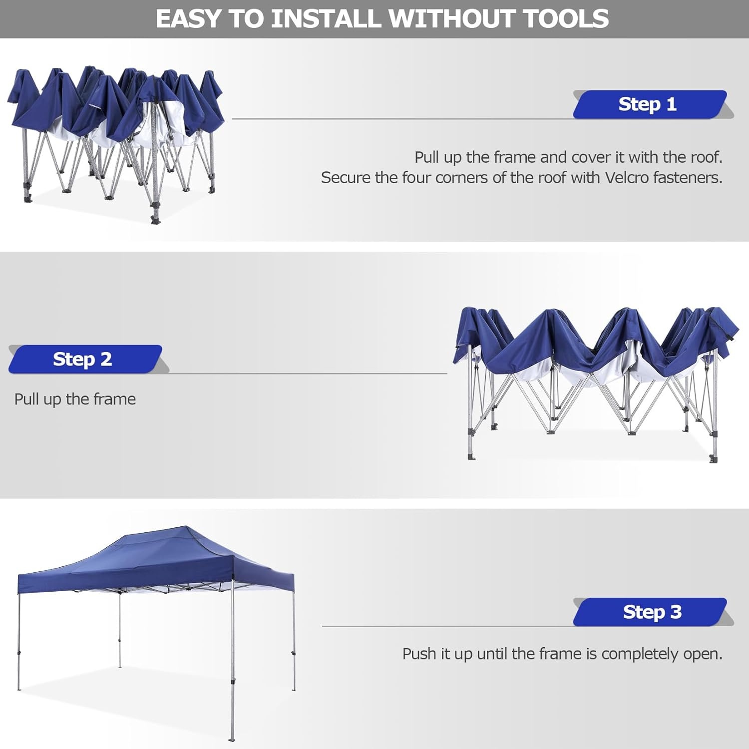 image:imageCOBIZI 66x66ft Pop Up Canopy Tent Heavy Duty Canopy Easy Set up Waterproof Outdoor Canopy Tent for Parties Beach Garden Camping with 1 Handbag 3 Adjustable Heights UPF50 Mist WhiteDark Blue