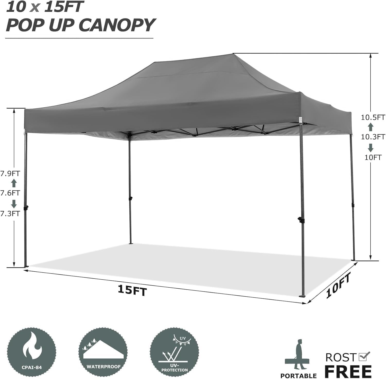 image:imageCOBIZI 66x66ft Pop Up Canopy Tent Heavy Duty Canopy Easy Set up Waterproof Outdoor Canopy Tent for Parties Beach Garden Camping with 1 Handbag 3 Adjustable Heights UPF50 Mist WhiteGray