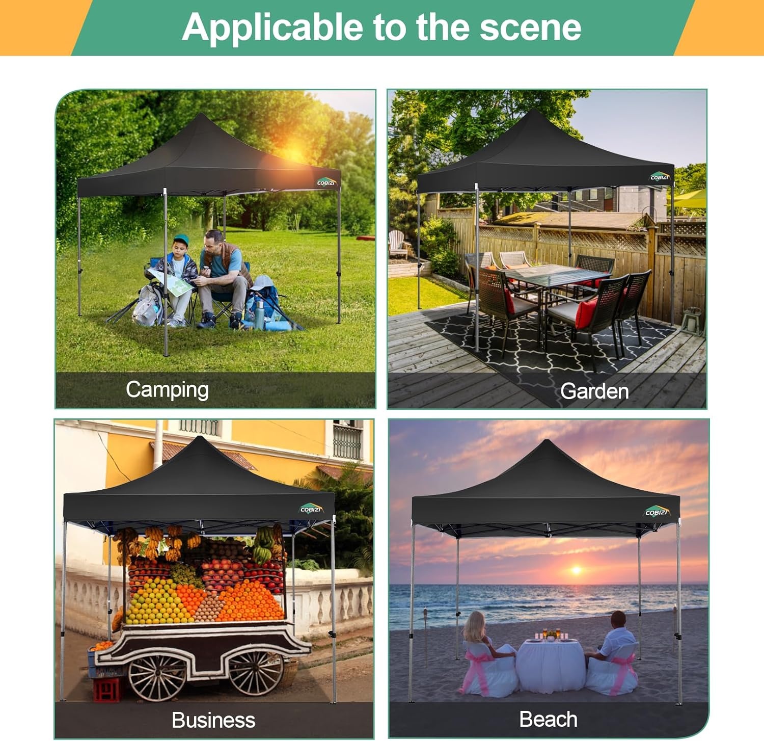 image:imageCOBIZI 66x66ft Pop Up Canopy Tent Heavy Duty Canopy Easy Set up Waterproof Outdoor Canopy Tent for Parties Beach Garden Camping with 1 Handbag 3 Adjustable Heights UPF50 Mist WhiteBlack