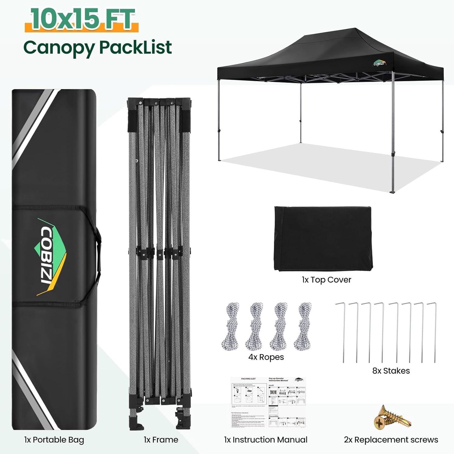 image:imageCOBIZI 66x66ft Pop Up Canopy Tent Heavy Duty Canopy Easy Set up Waterproof Outdoor Canopy Tent for Parties Beach Garden Camping with 1 Handbag 3 Adjustable Heights UPF50 Mist WhiteBlack