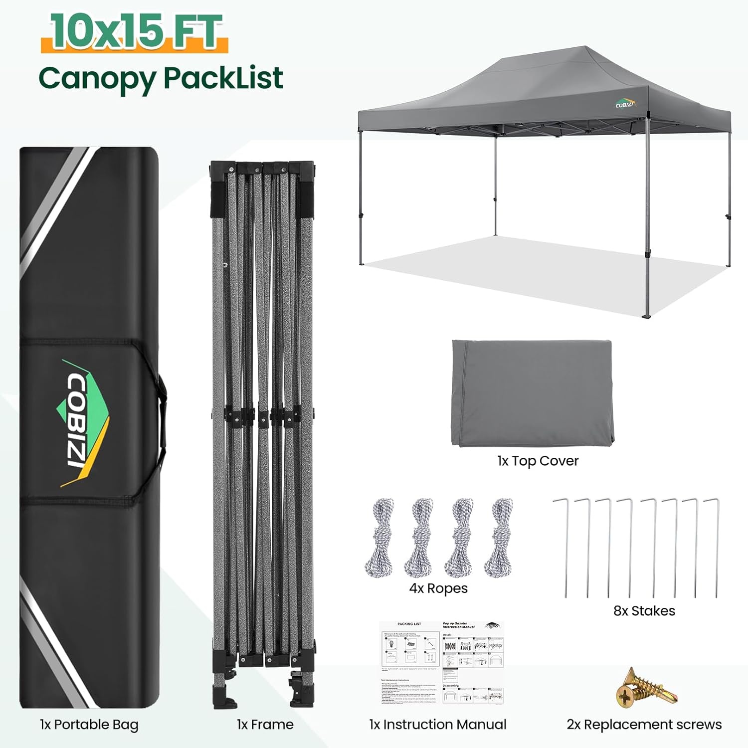 image:imageCOBIZI 66x66ft Pop Up Canopy Tent Heavy Duty Canopy Easy Set up Waterproof Outdoor Canopy Tent for Parties Beach Garden Camping with 1 Handbag 3 Adjustable Heights UPF50 Mist WhiteGray