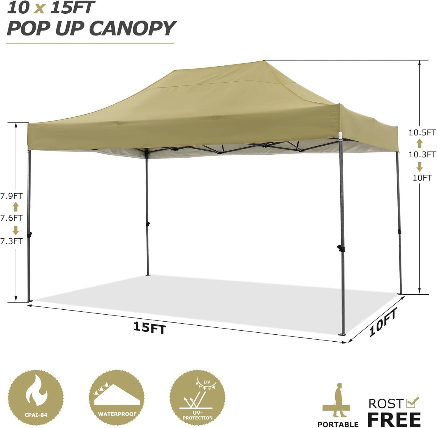 image:imageCOBIZI 66x66ft Pop Up Canopy Tent Heavy Duty Canopy Easy Set up Waterproof Outdoor Canopy Tent for Parties Beach Garden Camping with 1 Handbag 3 Adjustable Heights UPF50 Mist WhiteKhaki