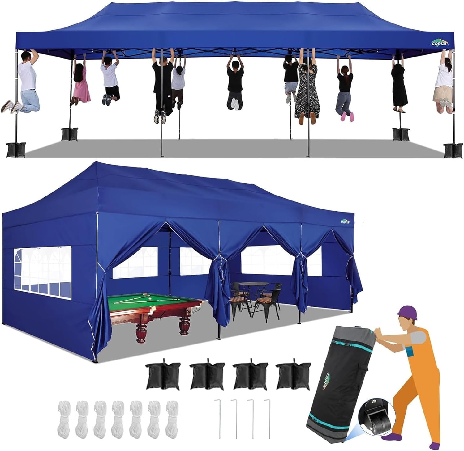 image:imageCOBIZI 66x66ft Pop Up Canopy Tent Heavy Duty Canopy Easy Set up Waterproof Outdoor Canopy Tent for Parties Beach Garden Camping with 1 Handbag 3 Adjustable Heights UPF50 Mist WhiteNavy Blue