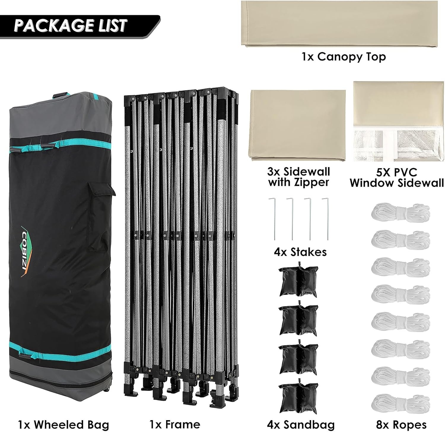 image:imageCOBIZI 66x66ft Pop Up Canopy Tent Heavy Duty Canopy Easy Set up Waterproof Outdoor Canopy Tent for Parties Beach Garden Camping with 1 Handbag 3 Adjustable Heights UPF50 Mist WhiteBeige