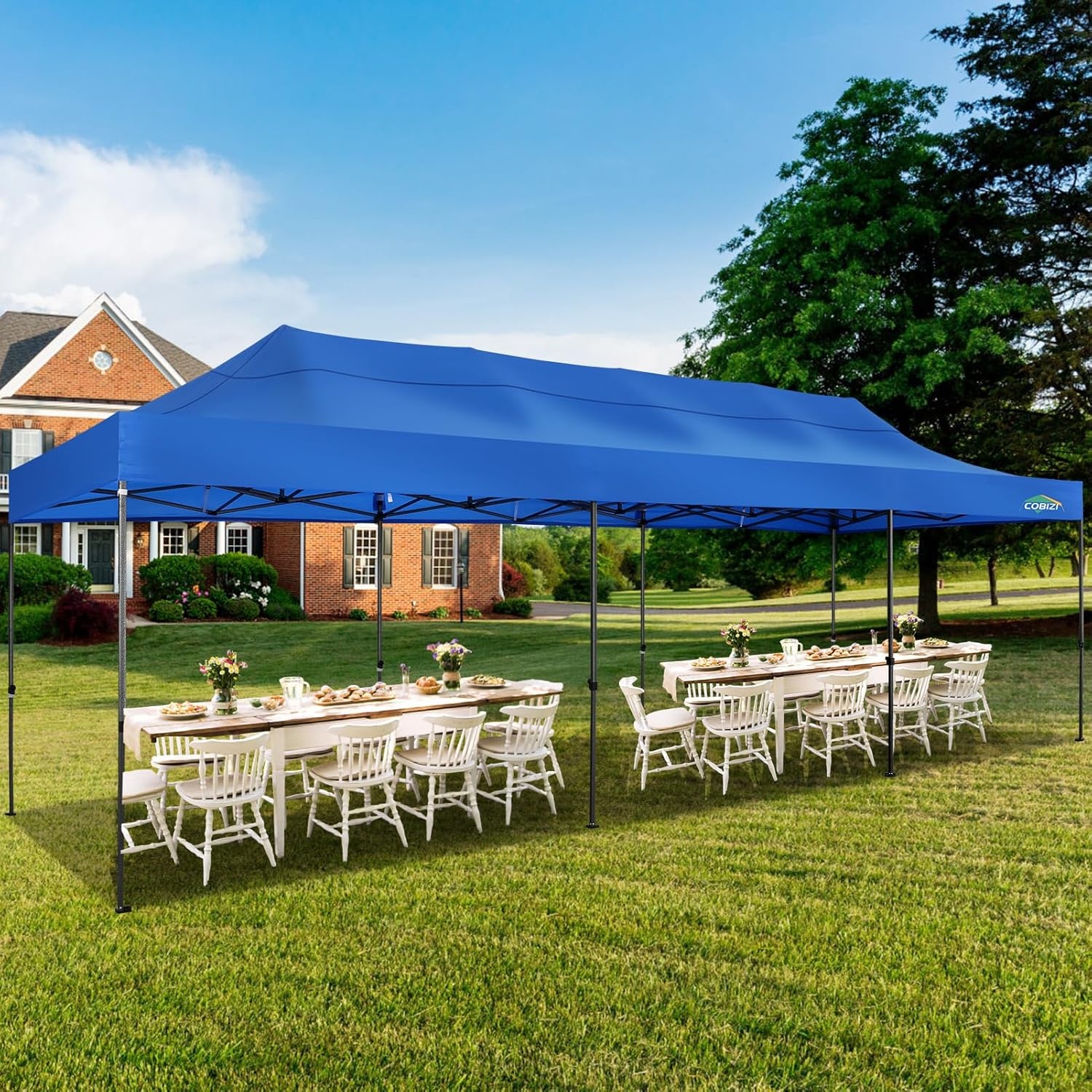 image:imageCOBIZI 66x66ft Pop Up Canopy Tent Heavy Duty Canopy Easy Set up Waterproof Outdoor Canopy Tent for Parties Beach Garden Camping with 1 Handbag 3 Adjustable Heights UPF50 Mist WhiteBlue