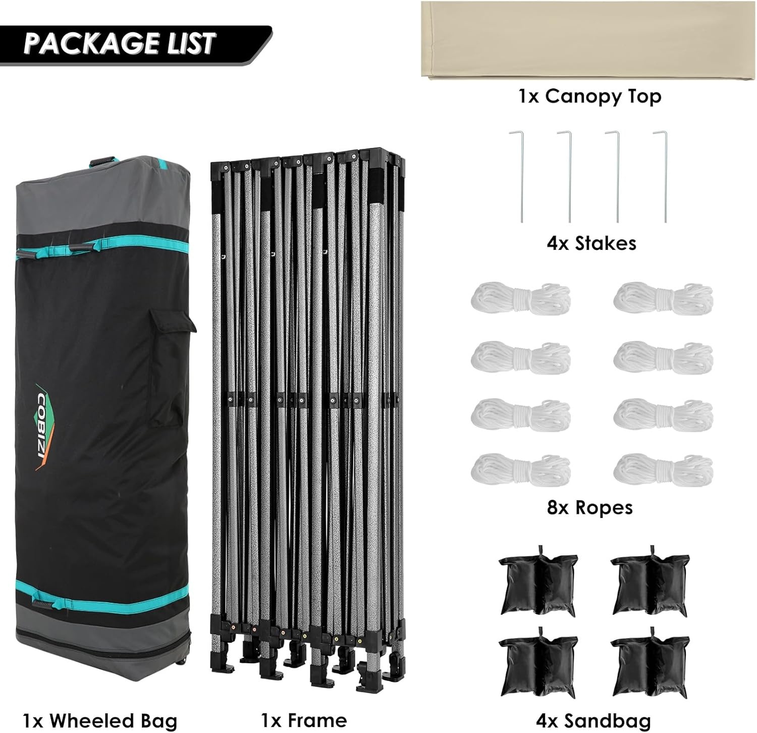 image:imageCOBIZI 66x66ft Pop Up Canopy Tent Heavy Duty Canopy Easy Set up Waterproof Outdoor Canopy Tent for Parties Beach Garden Camping with 1 Handbag 3 Adjustable Heights UPF50 Mist WhiteBeige