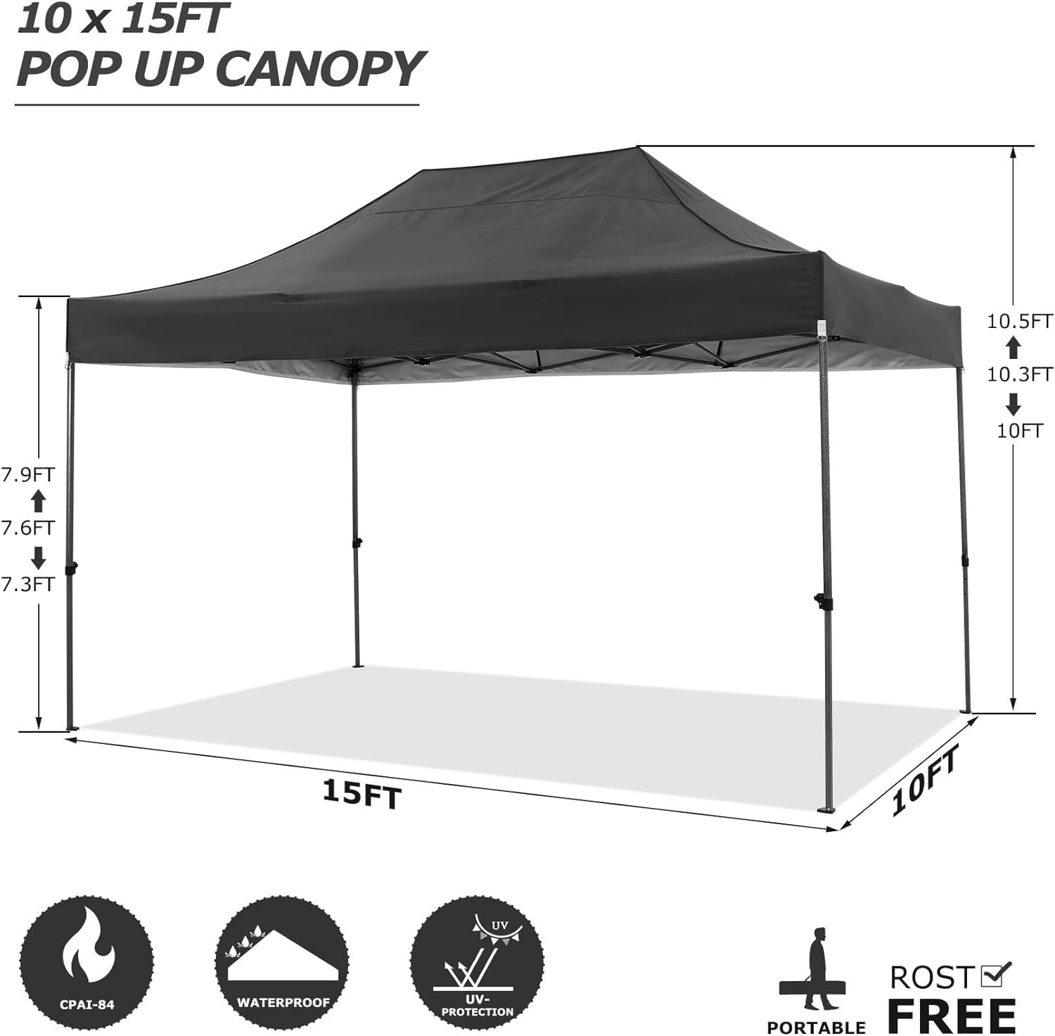 image:imageCOBIZI 66x66ft Pop Up Canopy Tent Heavy Duty Canopy Easy Set up Waterproof Outdoor Canopy Tent for Parties Beach Garden Camping with 1 Handbag 3 Adjustable Heights UPF50 Mist WhiteBlack