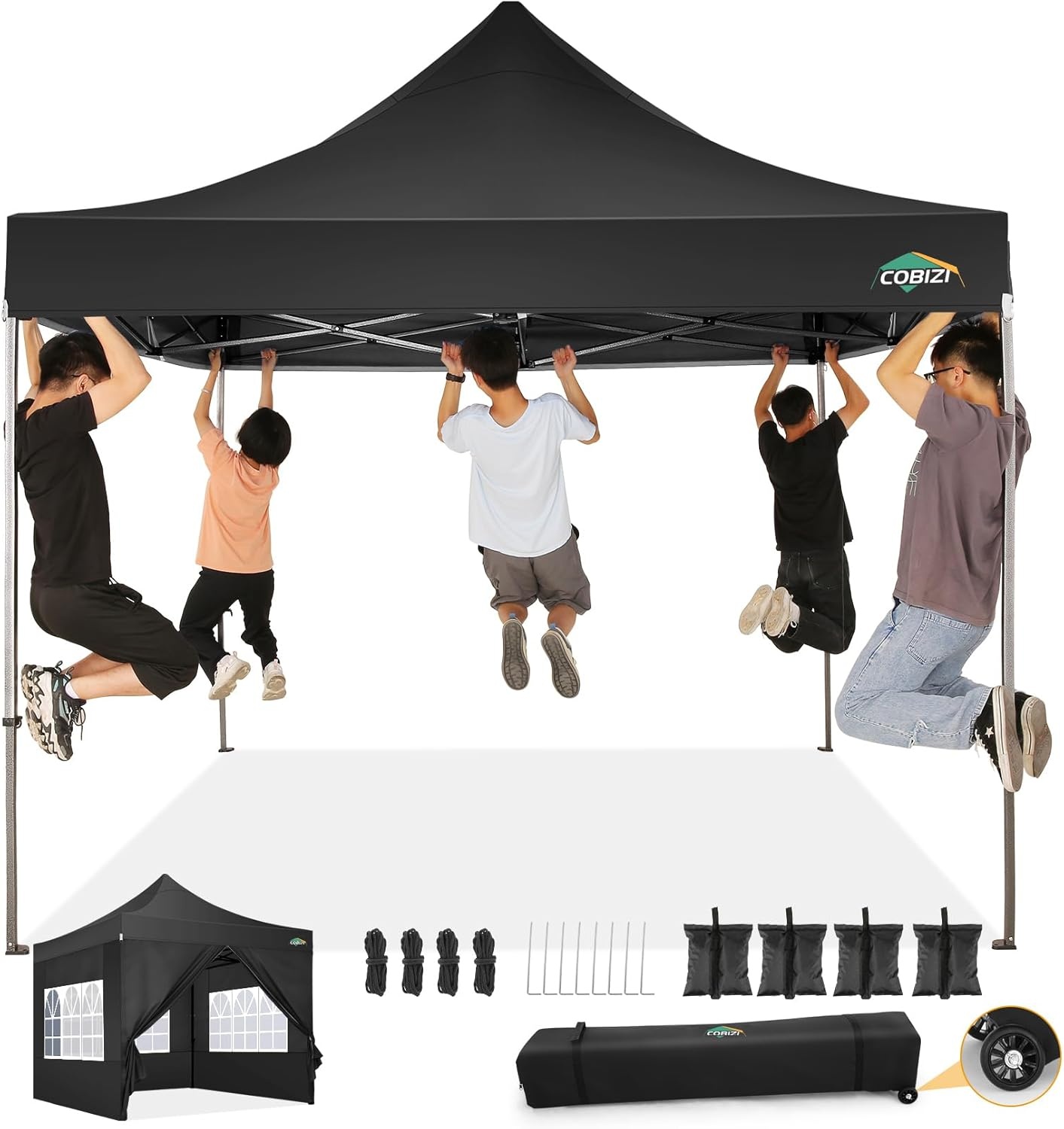 image:imageCOBIZI 66x66ft Pop Up Canopy Tent Heavy Duty Canopy Easy Set up Waterproof Outdoor Canopy Tent for Parties Beach Garden Camping with 1 Handbag 3 Adjustable Heights UPF50 Mist WhiteBlack