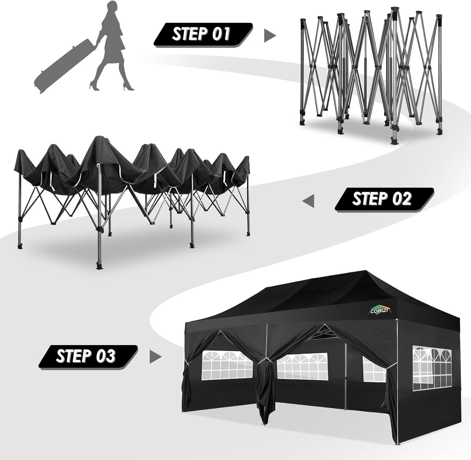 image:imageCOBIZI 66x66ft Pop Up Canopy Tent Heavy Duty Canopy Easy Set up Waterproof Outdoor Canopy Tent for Parties Beach Garden Camping with 1 Handbag 3 Adjustable Heights UPF50 Mist WhiteBlack