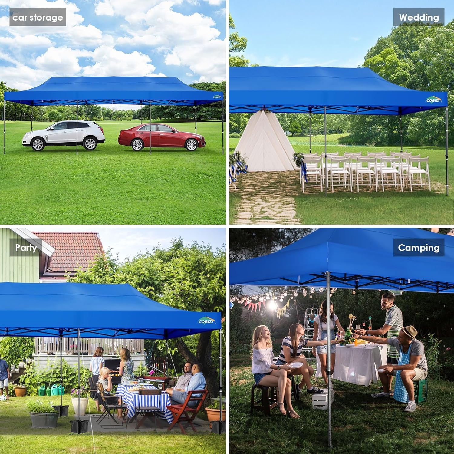 image:imageCOBIZI 66x66ft Pop Up Canopy Tent Heavy Duty Canopy Easy Set up Waterproof Outdoor Canopy Tent for Parties Beach Garden Camping with 1 Handbag 3 Adjustable Heights UPF50 Mist WhiteBlue