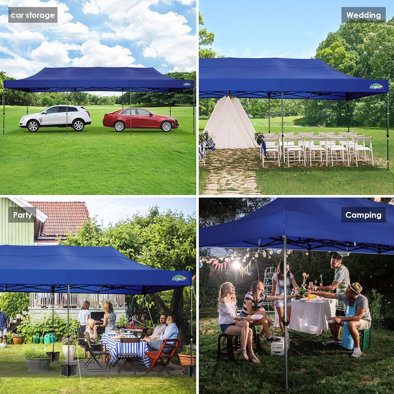 image:imageCOBIZI 66x66ft Pop Up Canopy Tent Heavy Duty Canopy Easy Set up Waterproof Outdoor Canopy Tent for Parties Beach Garden Camping with 1 Handbag 3 Adjustable Heights UPF50 Mist WhiteDark Blue