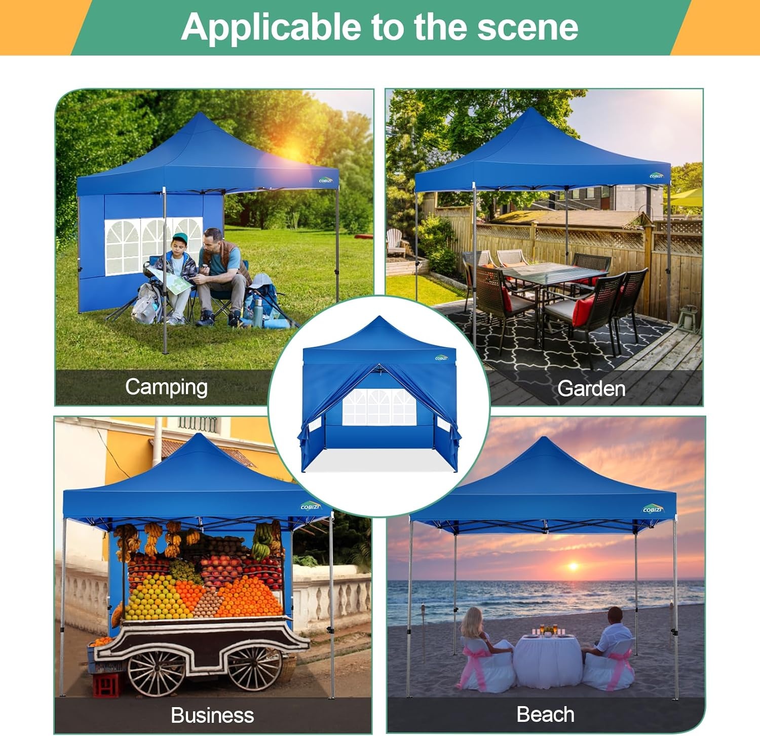 image:imageCOBIZI 66x66ft Pop Up Canopy Tent Heavy Duty Canopy Easy Set up Waterproof Outdoor Canopy Tent for Parties Beach Garden Camping with 1 Handbag 3 Adjustable Heights UPF50 Mist WhiteBlue