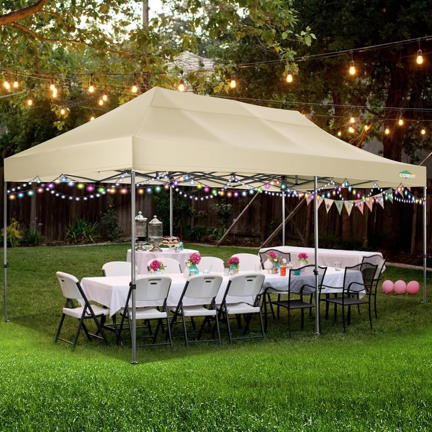 image:imageCOBIZI 66x66ft Pop Up Canopy Tent Heavy Duty Canopy Easy Set up Waterproof Outdoor Canopy Tent for Parties Beach Garden Camping with 1 Handbag 3 Adjustable Heights UPF50 Mist WhiteKhaki