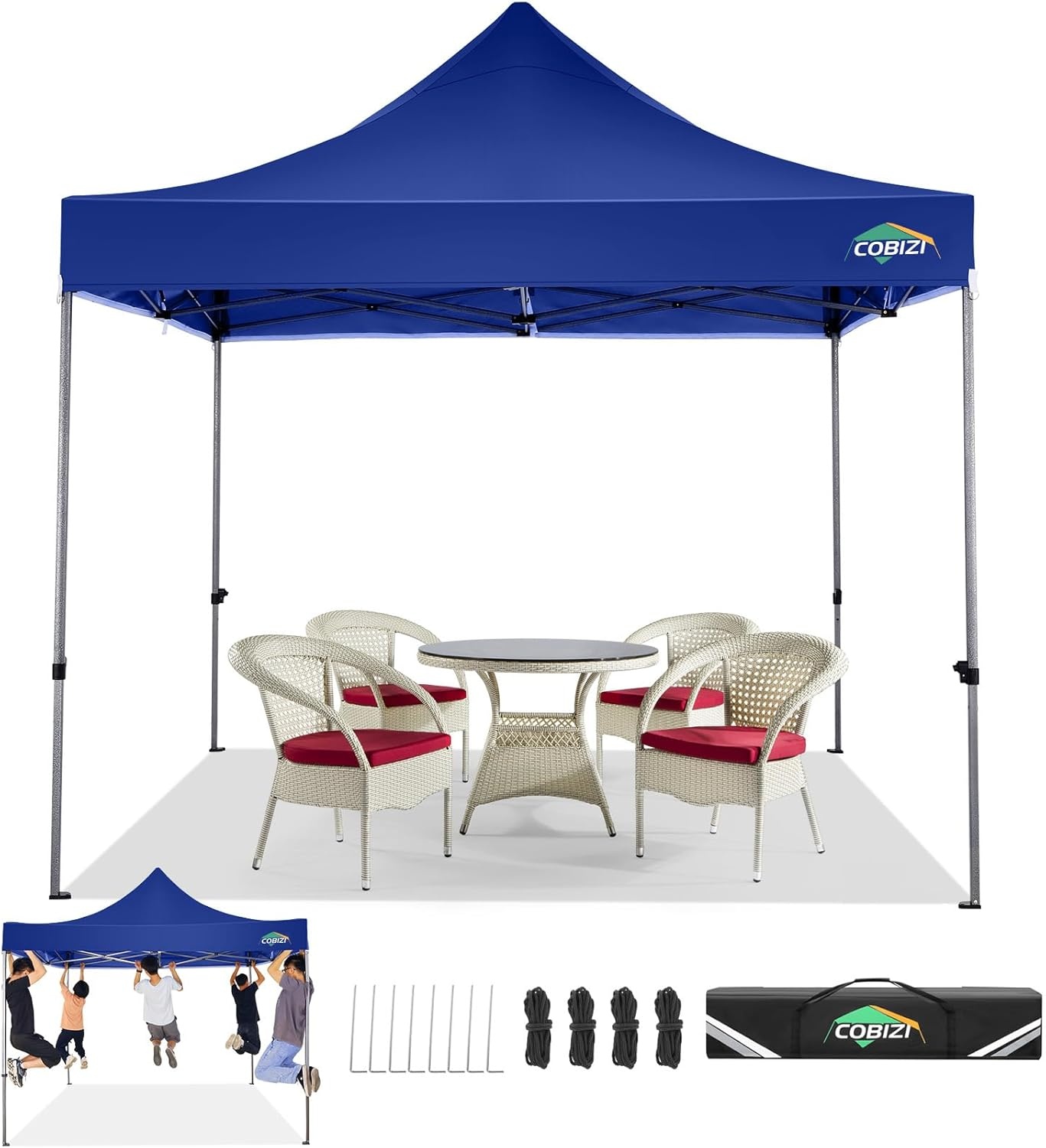 image:imageCOBIZI 66x66ft Pop Up Canopy Tent Heavy Duty Canopy Easy Set up Waterproof Outdoor Canopy Tent for Parties Beach Garden Camping with 1 Handbag 3 Adjustable Heights UPF50 Mist WhiteDark Blue