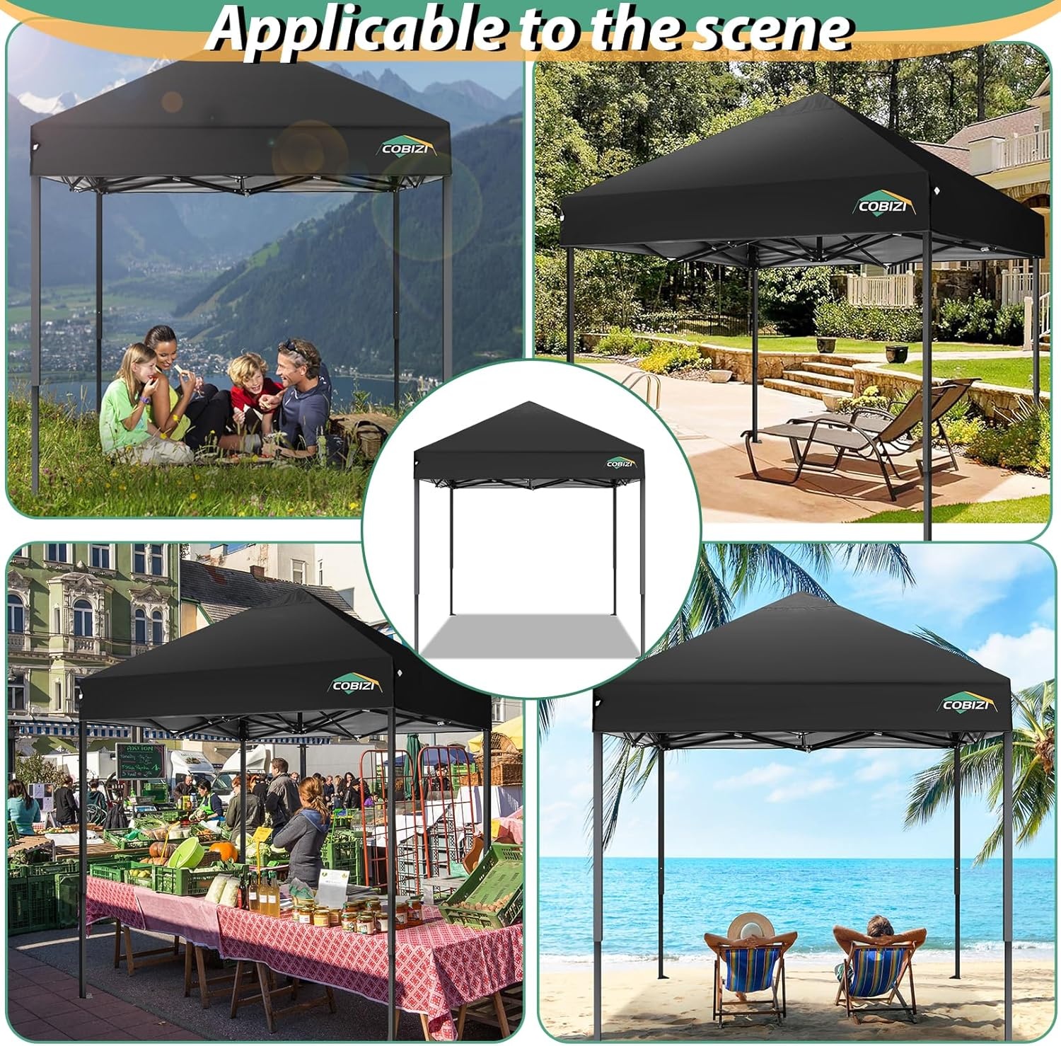 image:imageCOBIZI 66x66ft Pop Up Canopy Tent Heavy Duty Canopy Easy Set up Waterproof Outdoor Canopy Tent for Parties Beach Garden Camping with 1 Handbag 3 Adjustable Heights UPF50 Mist WhiteCoffee Black