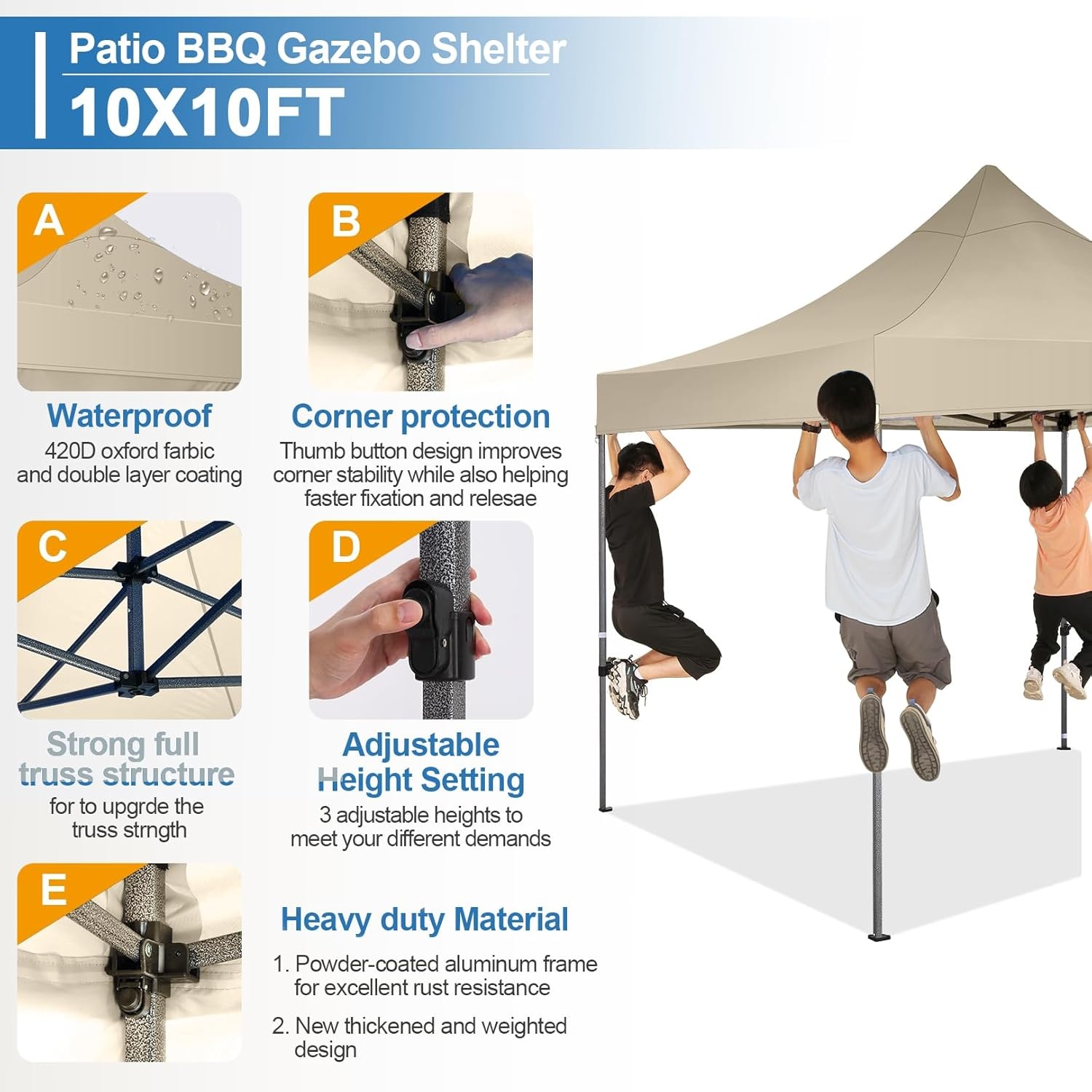 image:imageCOBIZI 66x66ft Pop Up Canopy Tent Heavy Duty Canopy Easy Set up Waterproof Outdoor Canopy Tent for Parties Beach Garden Camping with 1 Handbag 3 Adjustable Heights UPF50 Mist WhiteKhaki