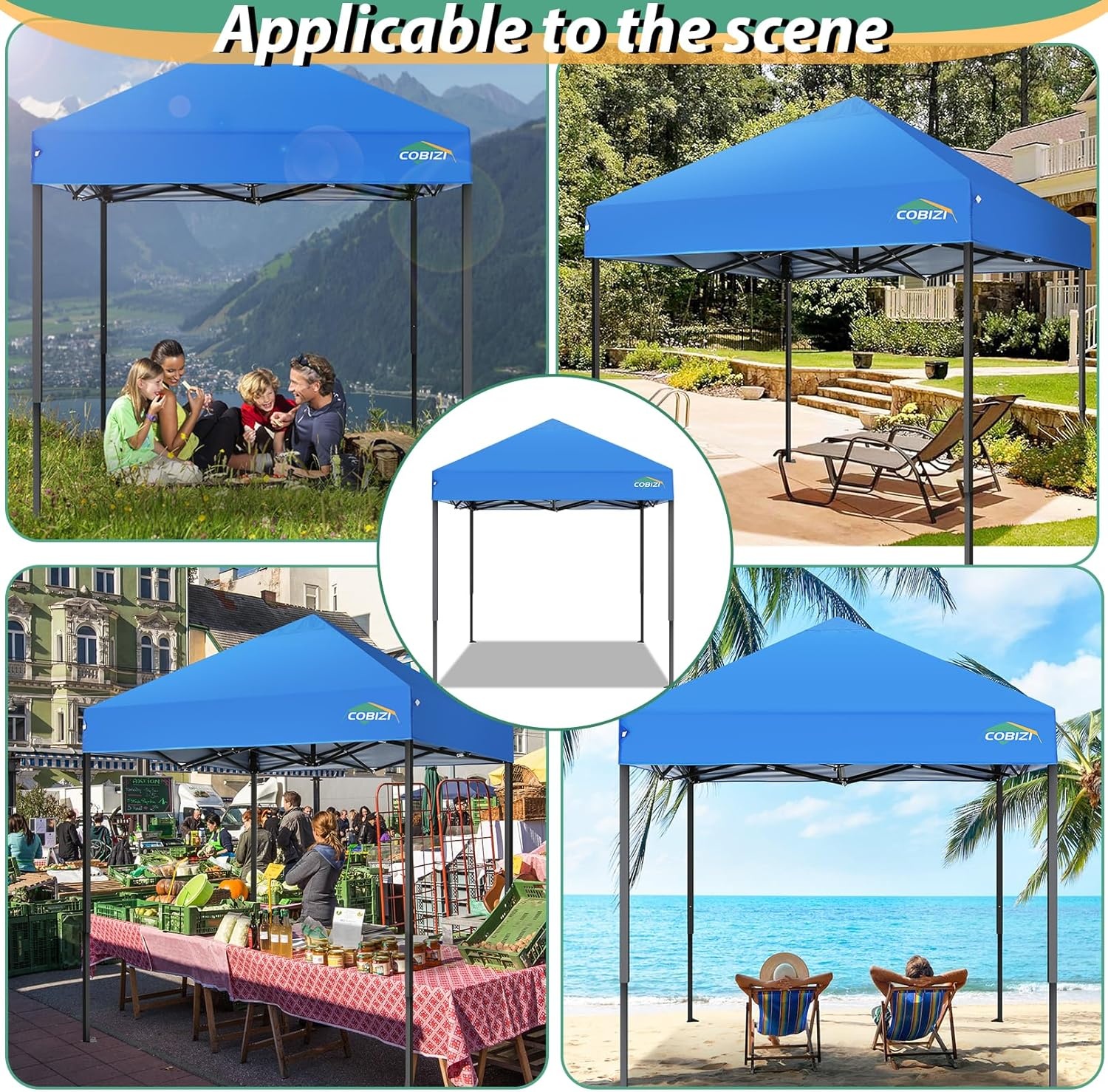 image:imageCOBIZI 66x66ft Pop Up Canopy Tent Heavy Duty Canopy Easy Set up Waterproof Outdoor Canopy Tent for Parties Beach Garden Camping with 1 Handbag 3 Adjustable Heights UPF50 Mist WhiteNavy Blue