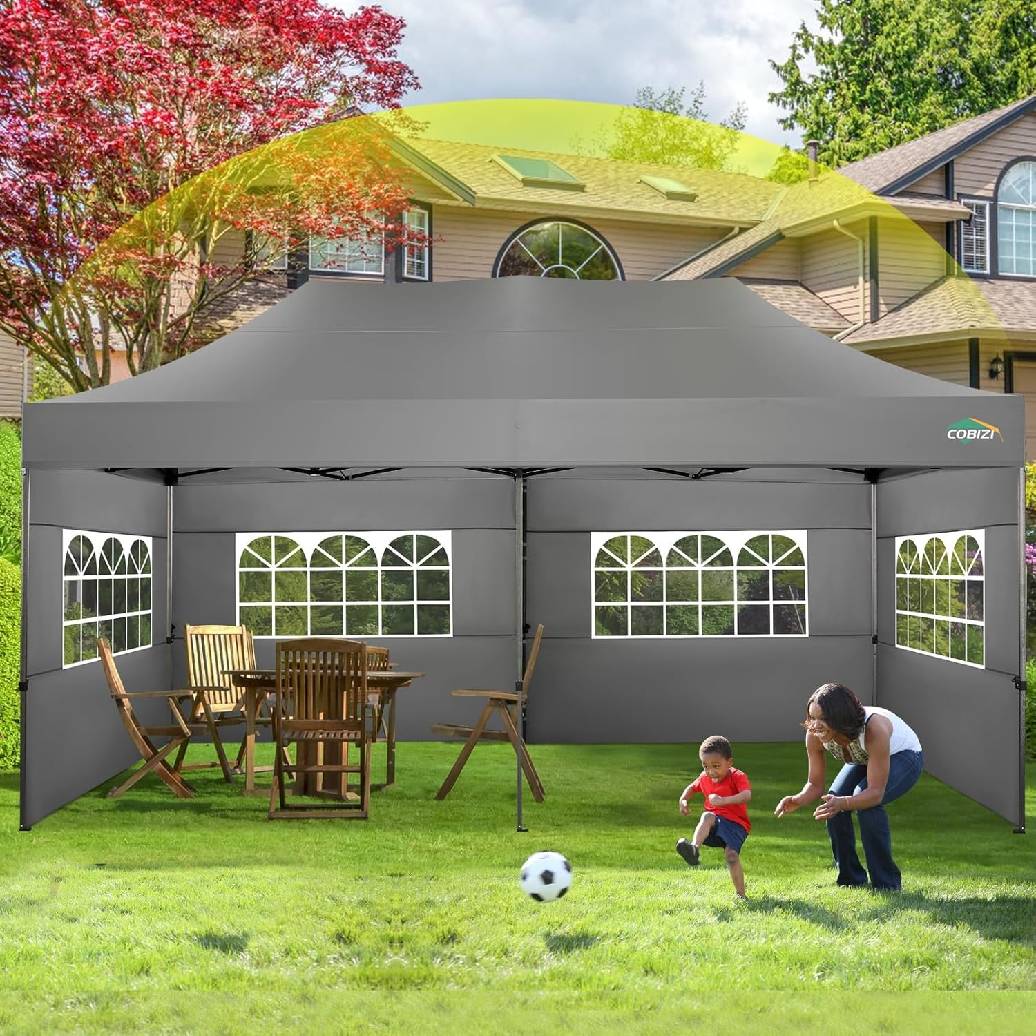 image:imageCOBIZI 66x66ft Pop Up Canopy Tent Heavy Duty Canopy Easy Set up Waterproof Outdoor Canopy Tent for Parties Beach Garden Camping with 1 Handbag 3 Adjustable Heights UPF50 Mist WhiteGray