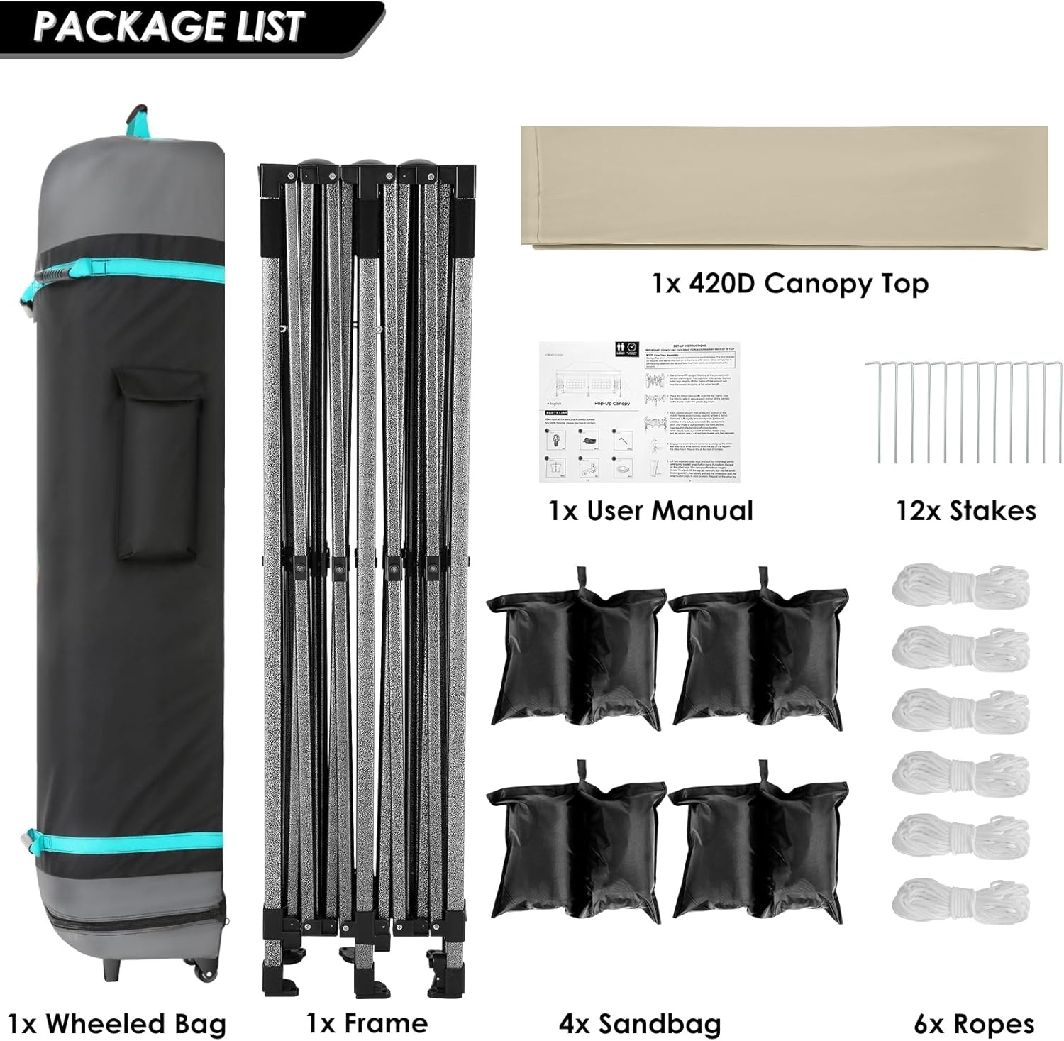 image:imageCOBIZI 66x66ft Pop Up Canopy Tent Heavy Duty Canopy Easy Set up Waterproof Outdoor Canopy Tent for Parties Beach Garden Camping with 1 Handbag 3 Adjustable Heights UPF50 Mist WhiteKhaki