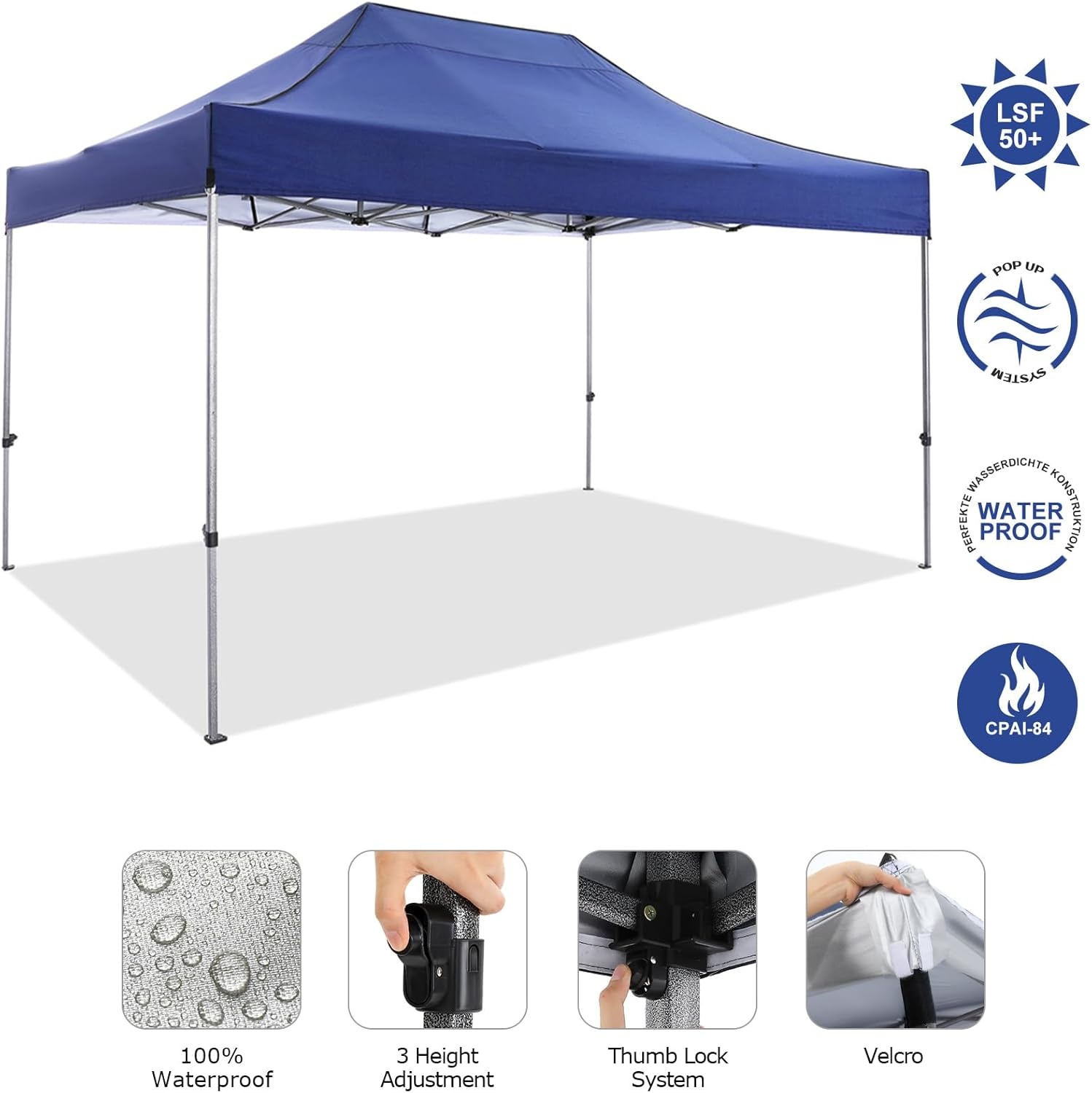 image:imageCOBIZI 66x66ft Pop Up Canopy Tent Heavy Duty Canopy Easy Set up Waterproof Outdoor Canopy Tent for Parties Beach Garden Camping with 1 Handbag 3 Adjustable Heights UPF50 Mist WhiteDark Blue