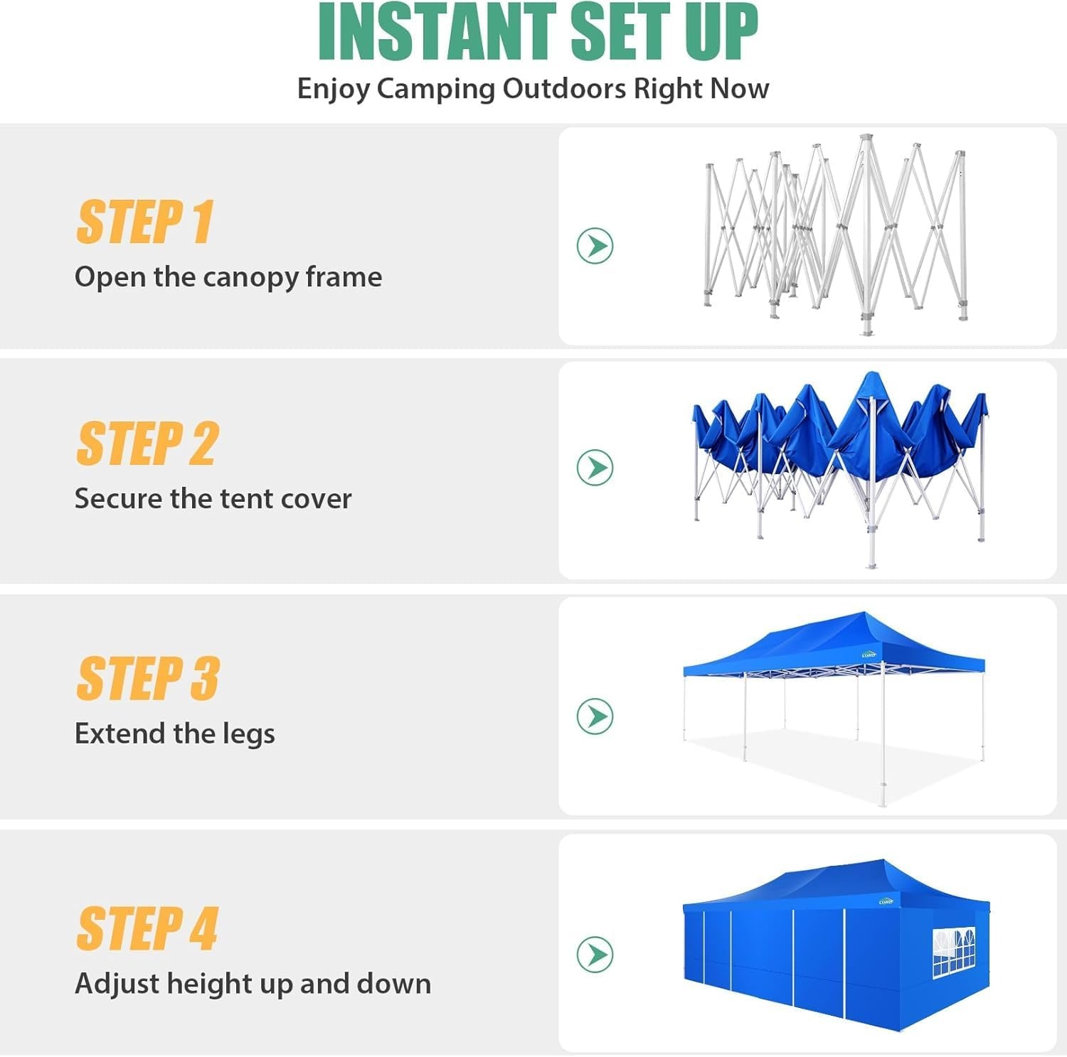 image:imageCOBIZI 66x66ft Pop Up Canopy Tent Heavy Duty Canopy Easy Set up Waterproof Outdoor Canopy Tent for Parties Beach Garden Camping with 1 Handbag 3 Adjustable Heights UPF50 Mist WhiteBlue