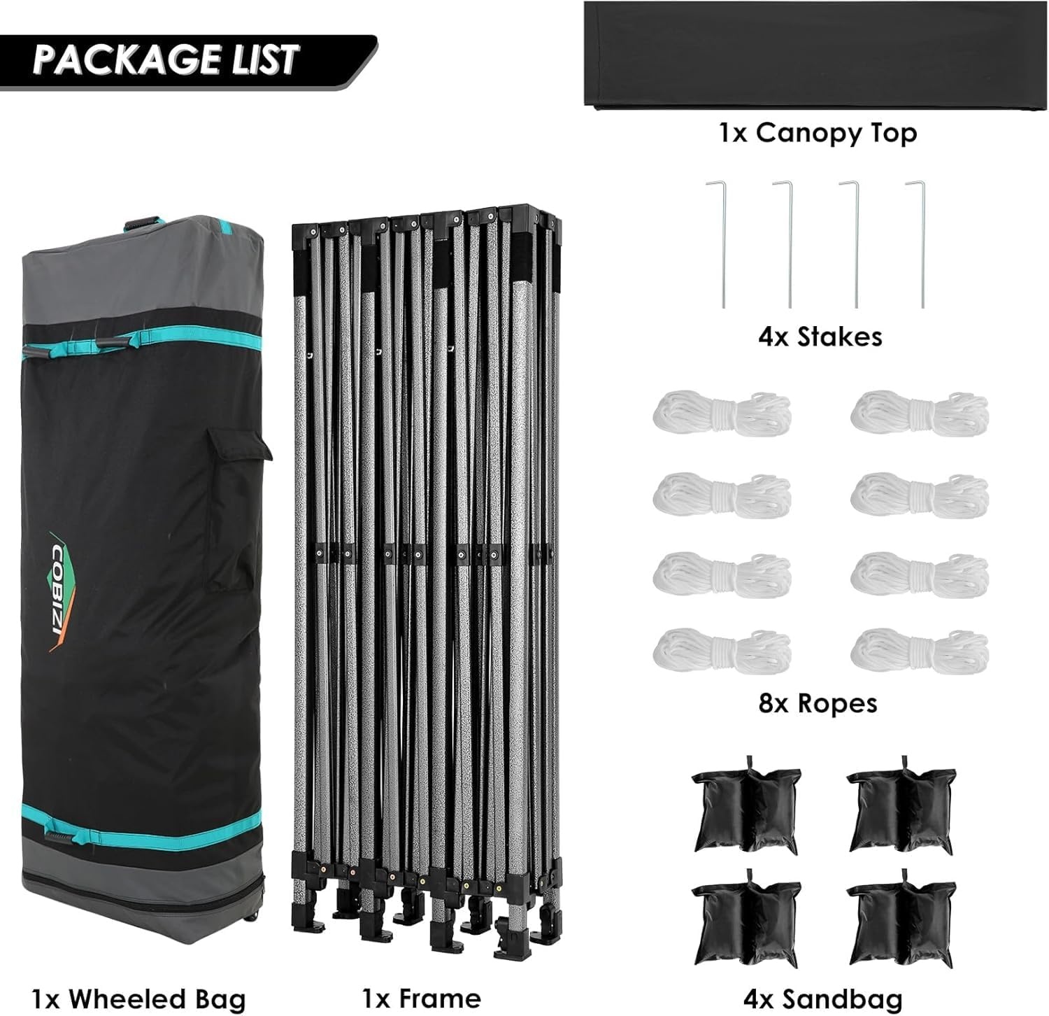 image:imageCOBIZI 66x66ft Pop Up Canopy Tent Heavy Duty Canopy Easy Set up Waterproof Outdoor Canopy Tent for Parties Beach Garden Camping with 1 Handbag 3 Adjustable Heights UPF50 Mist WhiteBlack