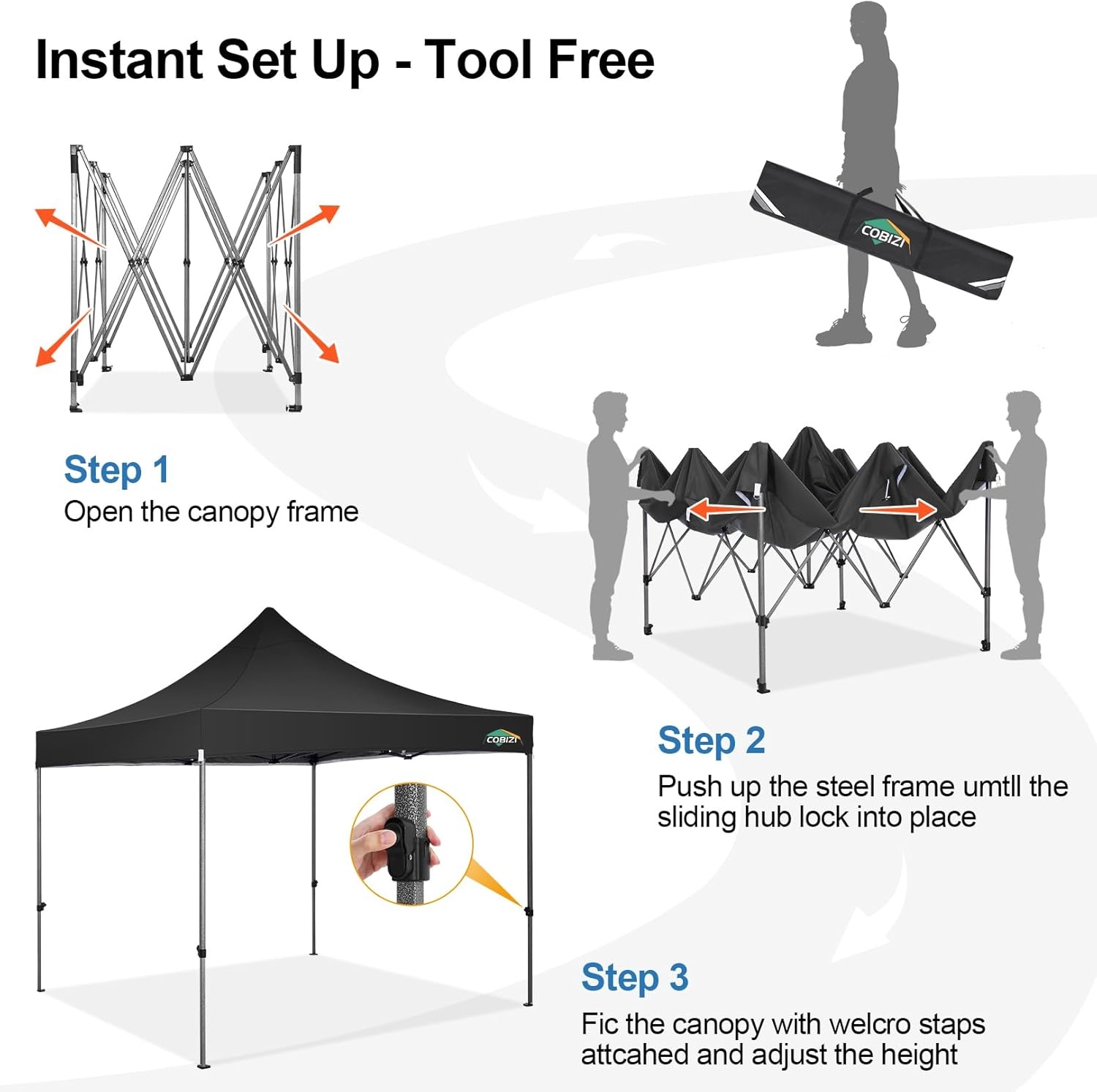 image:imageCOBIZI 66x66ft Pop Up Canopy Tent Heavy Duty Canopy Easy Set up Waterproof Outdoor Canopy Tent for Parties Beach Garden Camping with 1 Handbag 3 Adjustable Heights UPF50 Mist WhiteBlack