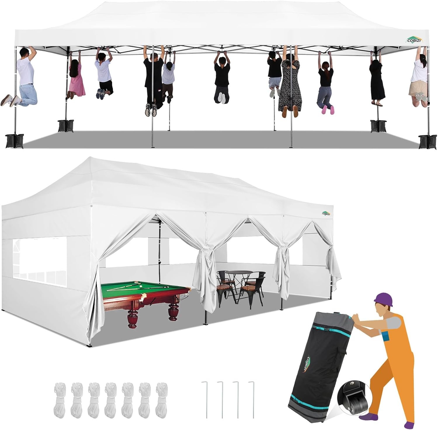 image:imageCOBIZI 66x66ft Pop Up Canopy Tent Heavy Duty Canopy Easy Set up Waterproof Outdoor Canopy Tent for Parties Beach Garden Camping with 1 Handbag 3 Adjustable Heights UPF50 Mist WhiteWhite