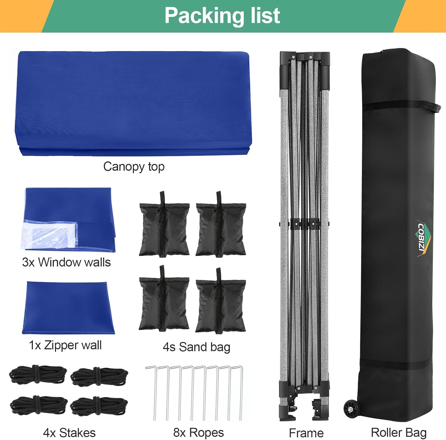 image:imageCOBIZI 66x66ft Pop Up Canopy Tent Heavy Duty Canopy Easy Set up Waterproof Outdoor Canopy Tent for Parties Beach Garden Camping with 1 Handbag 3 Adjustable Heights UPF50 Mist WhiteDark Blue