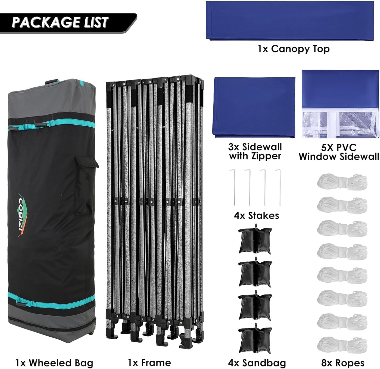 image:imageCOBIZI 66x66ft Pop Up Canopy Tent Heavy Duty Canopy Easy Set up Waterproof Outdoor Canopy Tent for Parties Beach Garden Camping with 1 Handbag 3 Adjustable Heights UPF50 Mist WhiteDark Blue