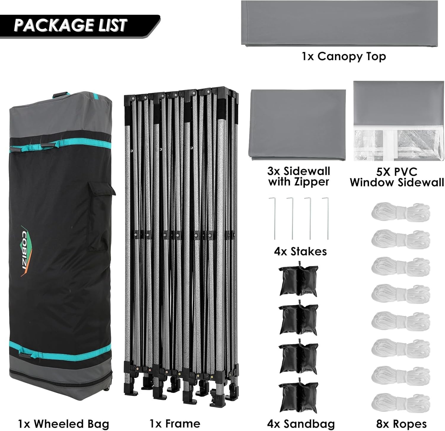 image:imageCOBIZI 66x66ft Pop Up Canopy Tent Heavy Duty Canopy Easy Set up Waterproof Outdoor Canopy Tent for Parties Beach Garden Camping with 1 Handbag 3 Adjustable Heights UPF50 Mist WhiteGray