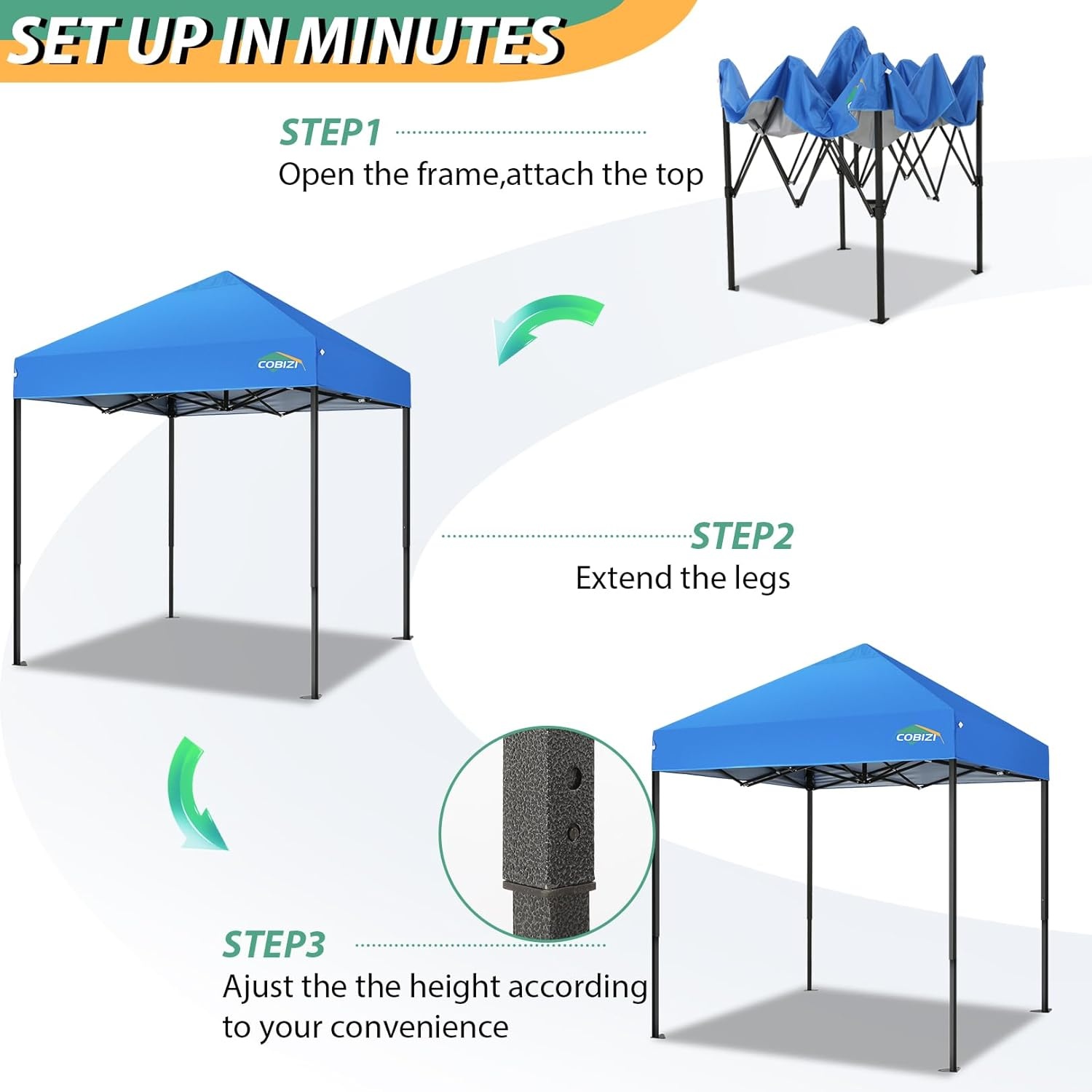 image:imageCOBIZI 66x66ft Pop Up Canopy Tent Heavy Duty Canopy Easy Set up Waterproof Outdoor Canopy Tent for Parties Beach Garden Camping with 1 Handbag 3 Adjustable Heights UPF50 Mist WhiteNavy Blue