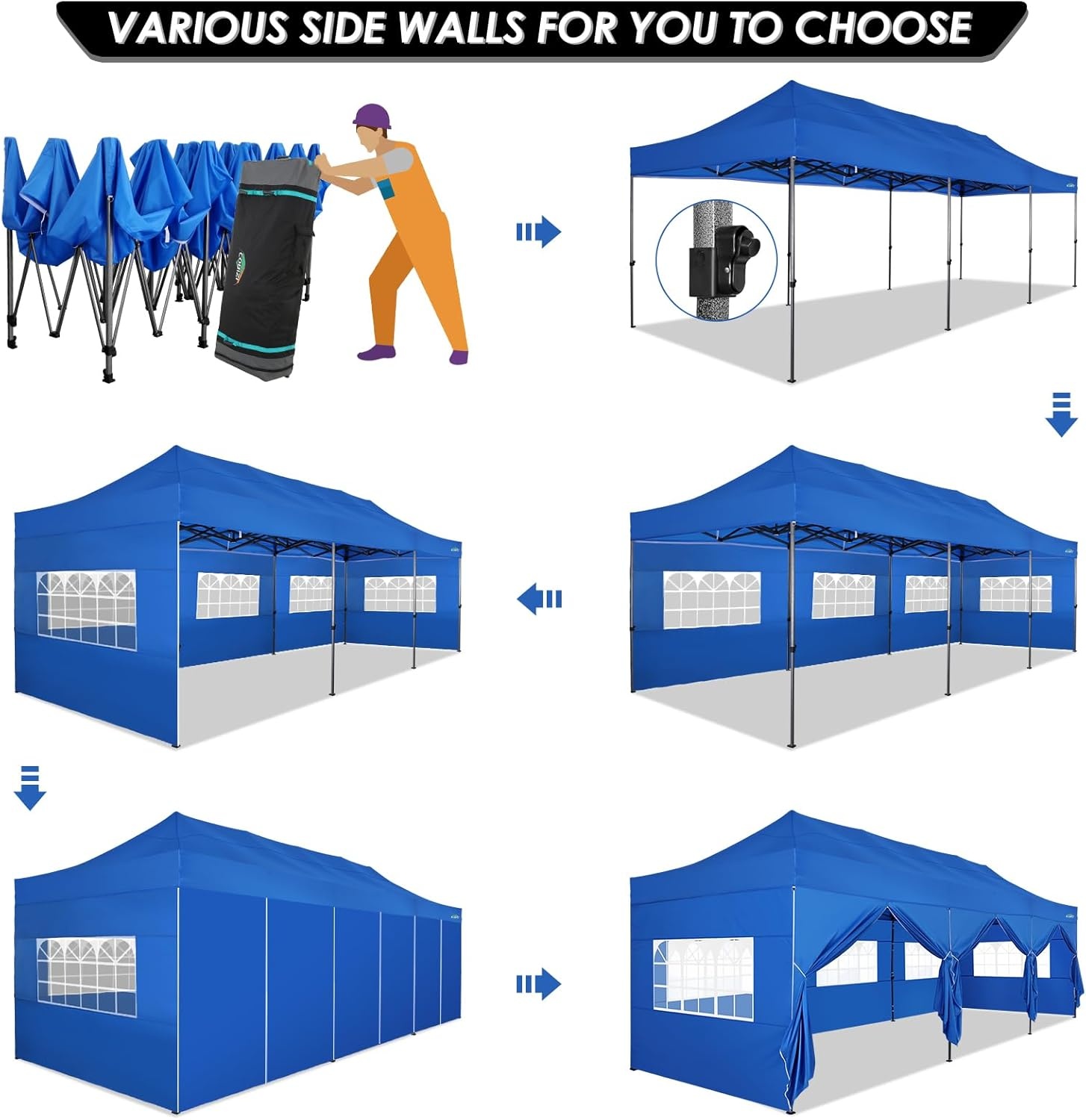 image:imageCOBIZI 66x66ft Pop Up Canopy Tent Heavy Duty Canopy Easy Set up Waterproof Outdoor Canopy Tent for Parties Beach Garden Camping with 1 Handbag 3 Adjustable Heights UPF50 Mist WhiteBlue