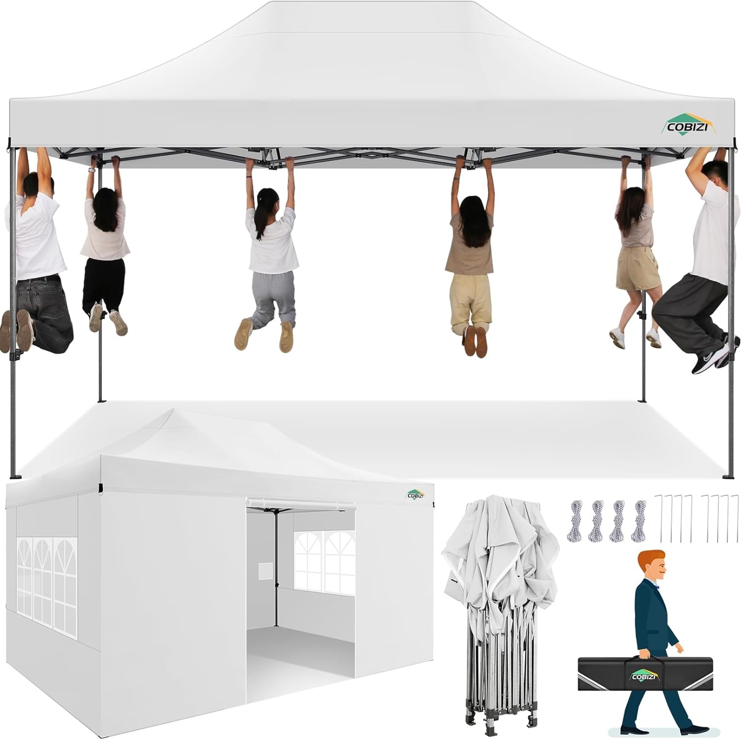 image:imageCOBIZI 66x66ft Pop Up Canopy Tent Heavy Duty Canopy Easy Set up Waterproof Outdoor Canopy Tent for Parties Beach Garden Camping with 1 Handbag 3 Adjustable Heights UPF50 Mist WhiteWhite