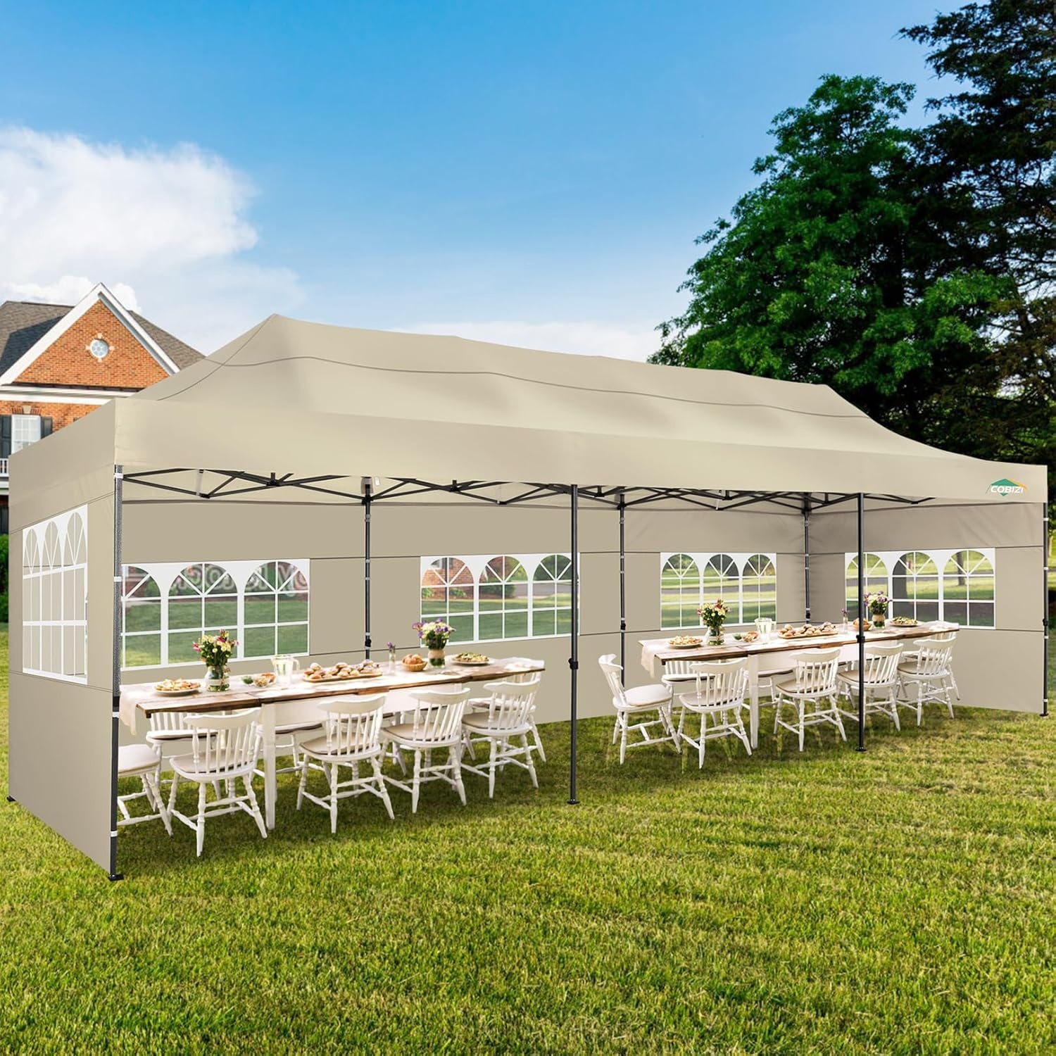 image:imageCOBIZI 66x66ft Pop Up Canopy Tent Heavy Duty Canopy Easy Set up Waterproof Outdoor Canopy Tent for Parties Beach Garden Camping with 1 Handbag 3 Adjustable Heights UPF50 Mist WhiteKhaki