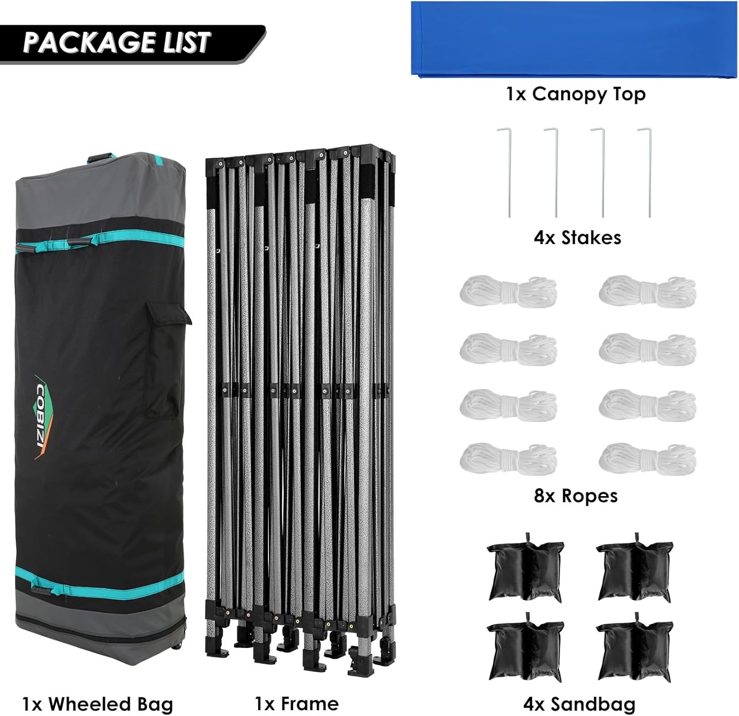 image:imageCOBIZI 66x66ft Pop Up Canopy Tent Heavy Duty Canopy Easy Set up Waterproof Outdoor Canopy Tent for Parties Beach Garden Camping with 1 Handbag 3 Adjustable Heights UPF50 Mist WhiteBlue