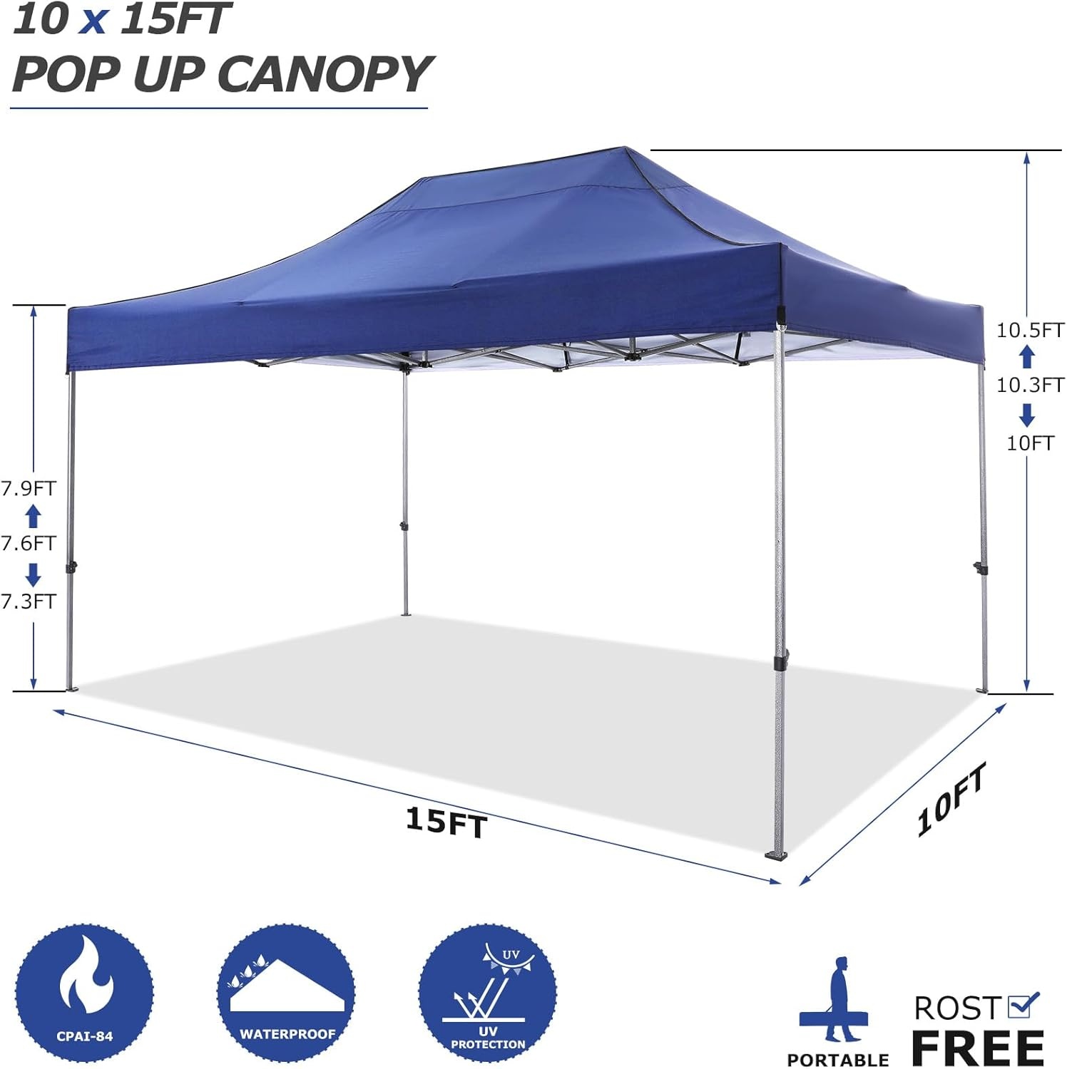 image:imageCOBIZI 66x66ft Pop Up Canopy Tent Heavy Duty Canopy Easy Set up Waterproof Outdoor Canopy Tent for Parties Beach Garden Camping with 1 Handbag 3 Adjustable Heights UPF50 Mist WhiteDark Blue