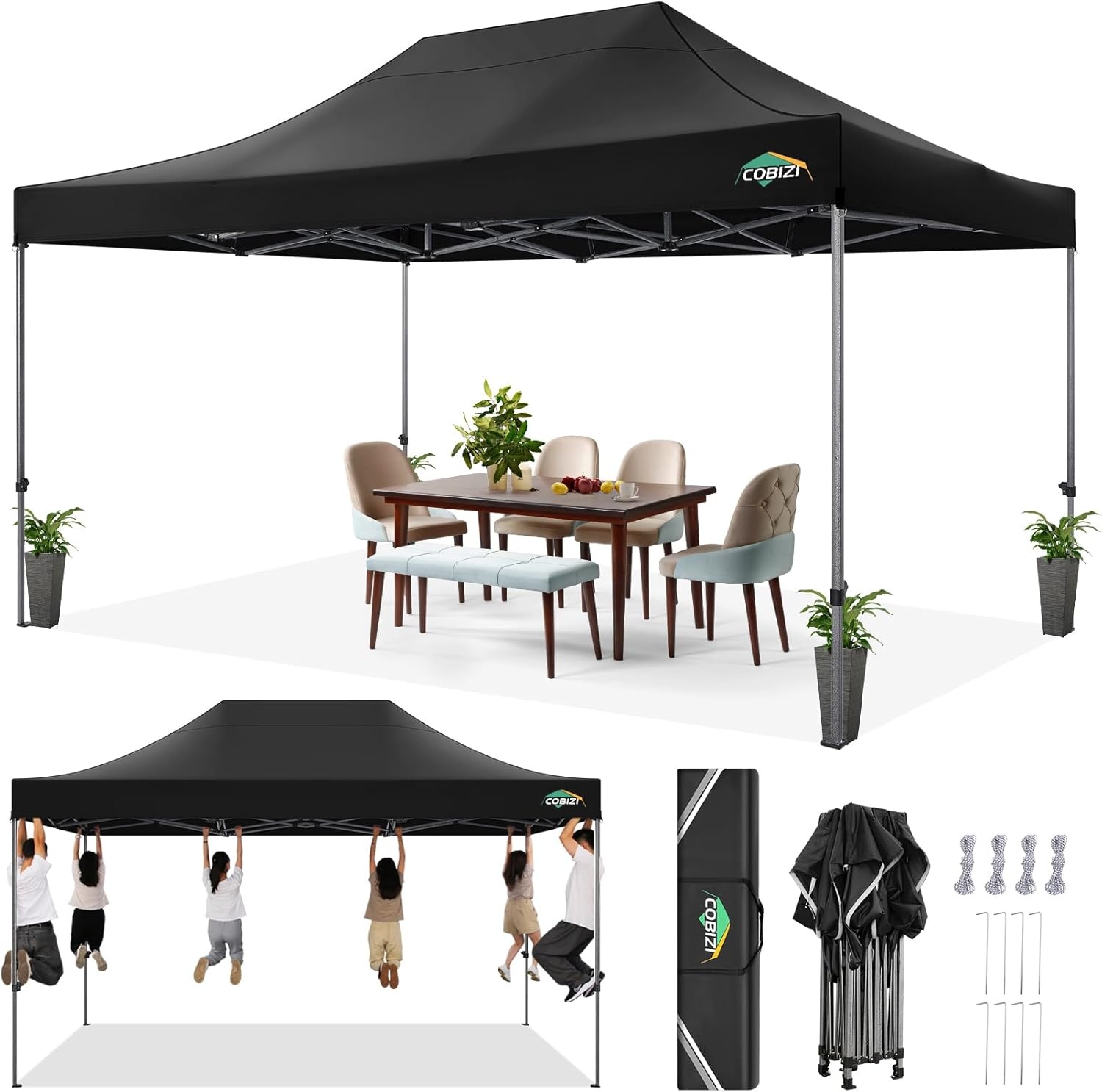 image:imageCOBIZI 66x66ft Pop Up Canopy Tent Heavy Duty Canopy Easy Set up Waterproof Outdoor Canopy Tent for Parties Beach Garden Camping with 1 Handbag 3 Adjustable Heights UPF50 Mist WhiteBlack