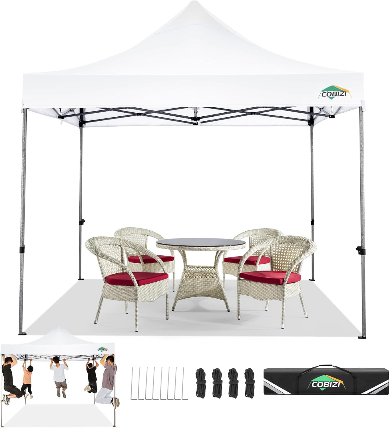image:imageCOBIZI 66x66ft Pop Up Canopy Tent Heavy Duty Canopy Easy Set up Waterproof Outdoor Canopy Tent for Parties Beach Garden Camping with 1 Handbag 3 Adjustable Heights UPF50 Mist WhiteWhite