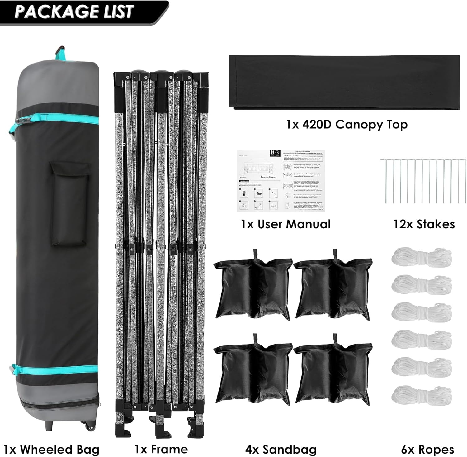 image:imageCOBIZI 66x66ft Pop Up Canopy Tent Heavy Duty Canopy Easy Set up Waterproof Outdoor Canopy Tent for Parties Beach Garden Camping with 1 Handbag 3 Adjustable Heights UPF50 Mist WhiteBlack