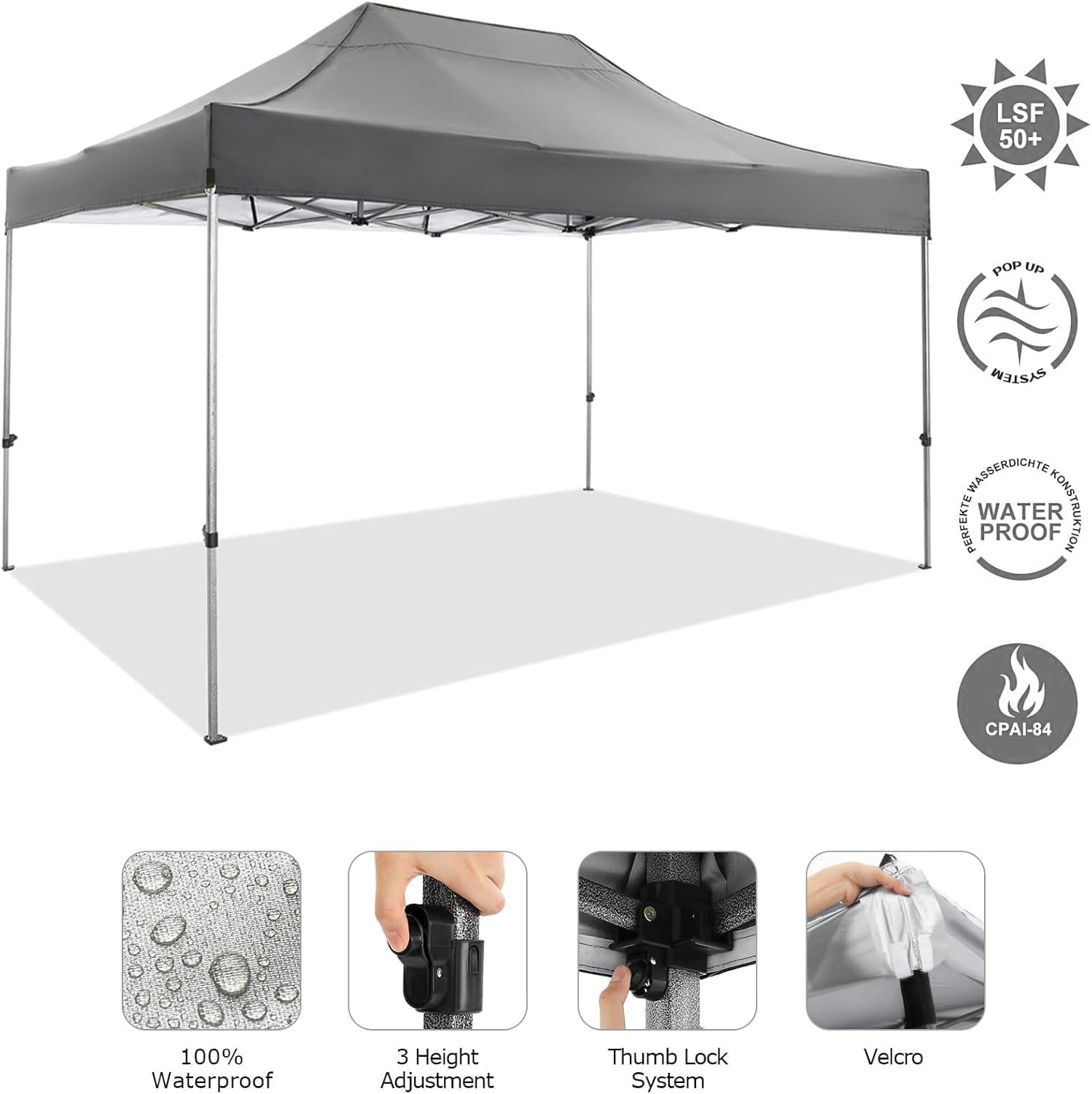 image:imageCOBIZI 66x66ft Pop Up Canopy Tent Heavy Duty Canopy Easy Set up Waterproof Outdoor Canopy Tent for Parties Beach Garden Camping with 1 Handbag 3 Adjustable Heights UPF50 Mist WhiteGray