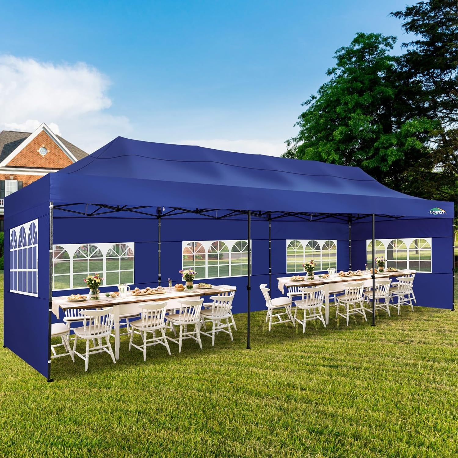 image:imageCOBIZI 66x66ft Pop Up Canopy Tent Heavy Duty Canopy Easy Set up Waterproof Outdoor Canopy Tent for Parties Beach Garden Camping with 1 Handbag 3 Adjustable Heights UPF50 Mist WhiteNavy Blue