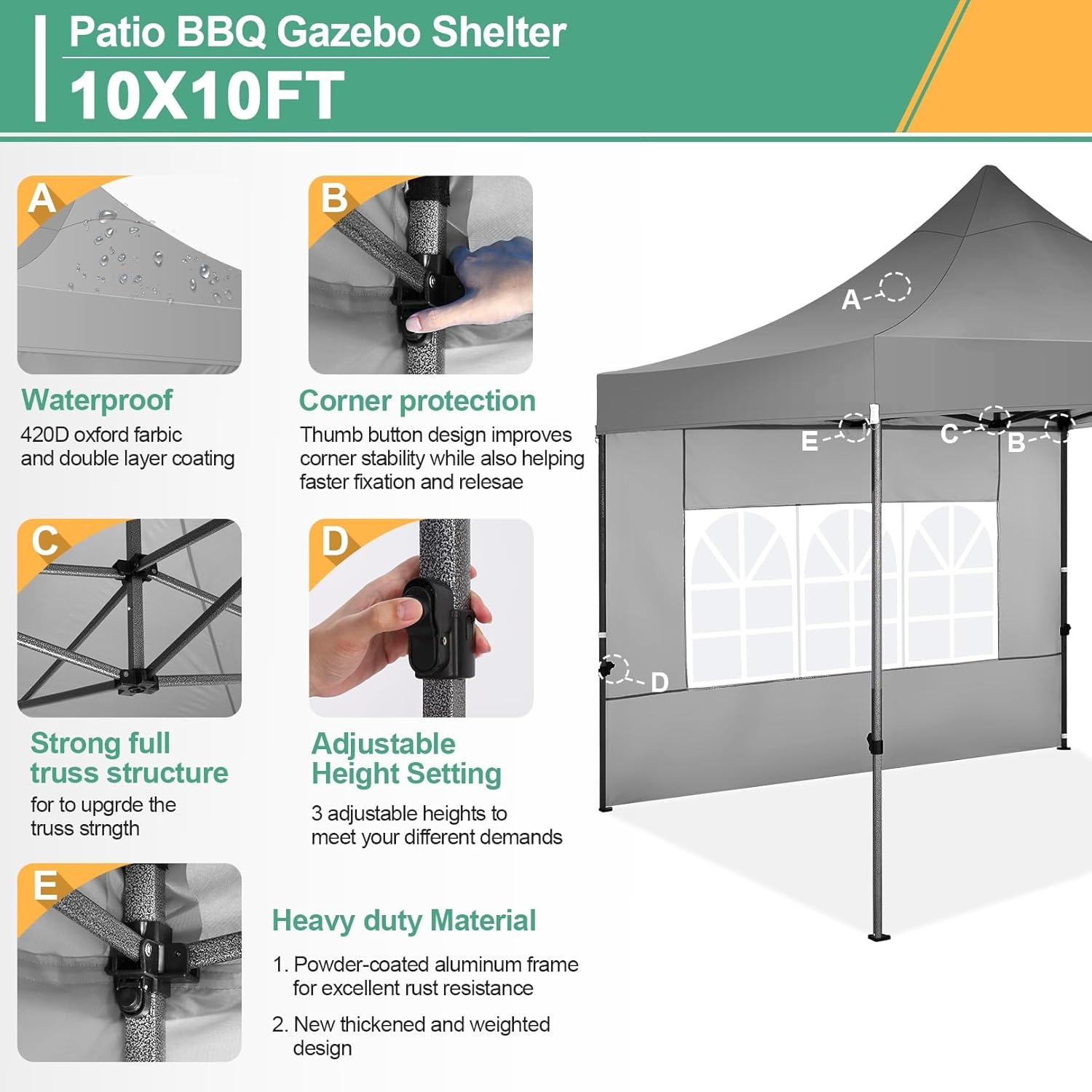 image:imageCOBIZI 66x66ft Pop Up Canopy Tent Heavy Duty Canopy Easy Set up Waterproof Outdoor Canopy Tent for Parties Beach Garden Camping with 1 Handbag 3 Adjustable Heights UPF50 Mist WhiteGray
