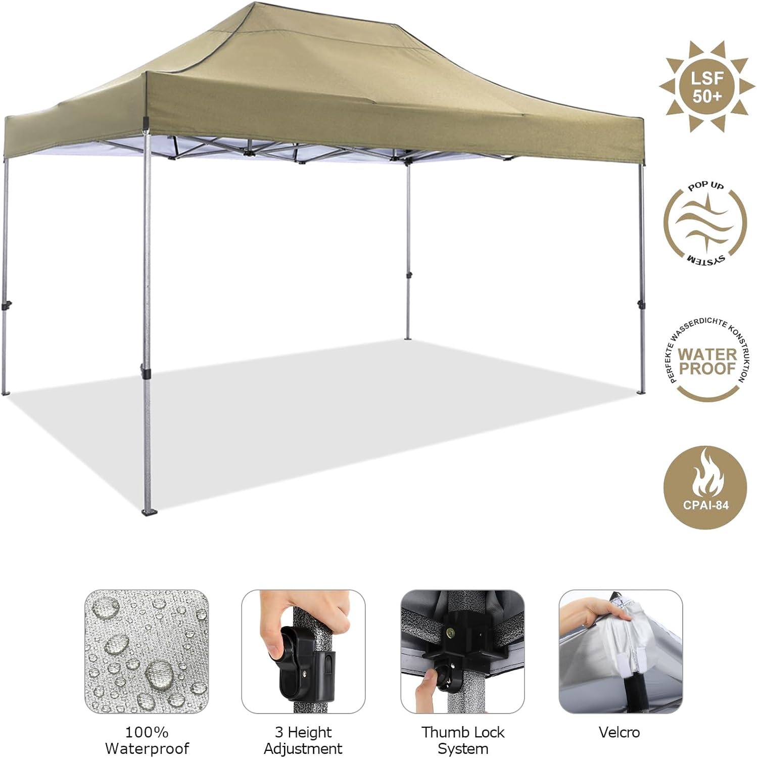 image:imageCOBIZI 66x66ft Pop Up Canopy Tent Heavy Duty Canopy Easy Set up Waterproof Outdoor Canopy Tent for Parties Beach Garden Camping with 1 Handbag 3 Adjustable Heights UPF50 Mist WhiteKhaki