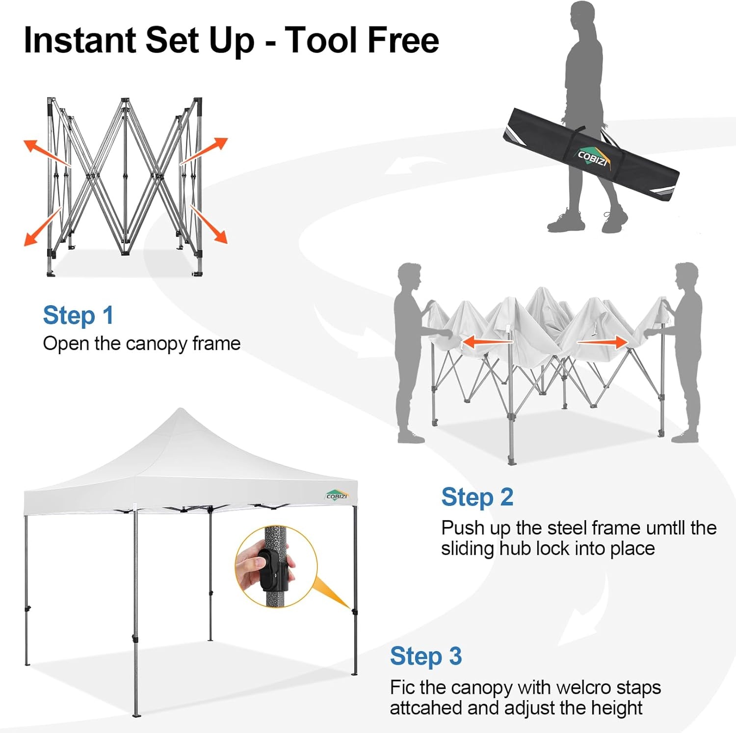 image:imageCOBIZI 66x66ft Pop Up Canopy Tent Heavy Duty Canopy Easy Set up Waterproof Outdoor Canopy Tent for Parties Beach Garden Camping with 1 Handbag 3 Adjustable Heights UPF50 Mist WhiteWhite