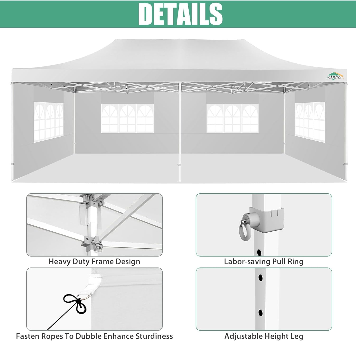 image:imageCOBIZI 66x66ft Pop Up Canopy Tent Heavy Duty Canopy Easy Set up Waterproof Outdoor Canopy Tent for Parties Beach Garden Camping with 1 Handbag 3 Adjustable Heights UPF50 Mist WhiteWhite