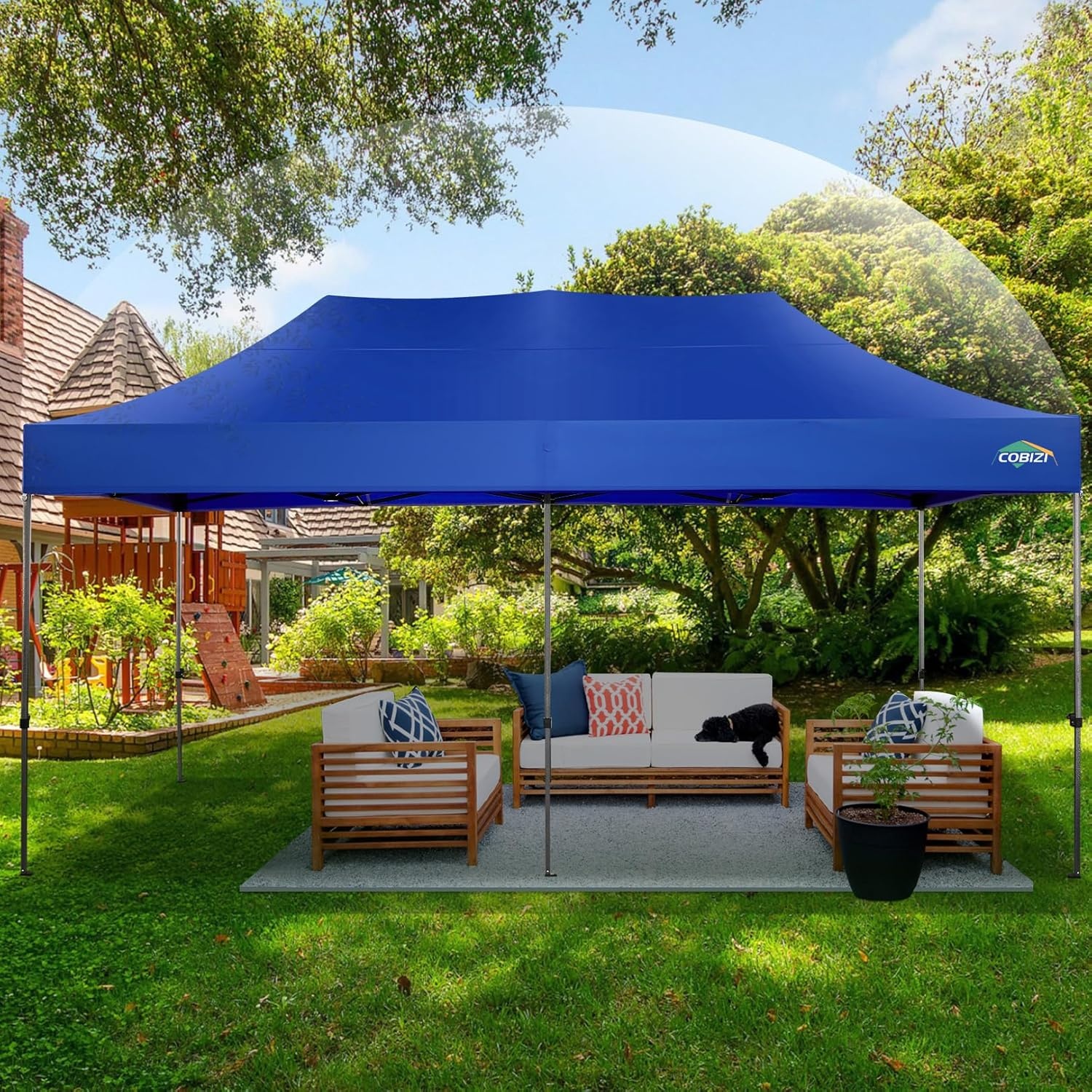 image:imageCOBIZI 66x66ft Pop Up Canopy Tent Heavy Duty Canopy Easy Set up Waterproof Outdoor Canopy Tent for Parties Beach Garden Camping with 1 Handbag 3 Adjustable Heights UPF50 Mist WhiteDark Blue