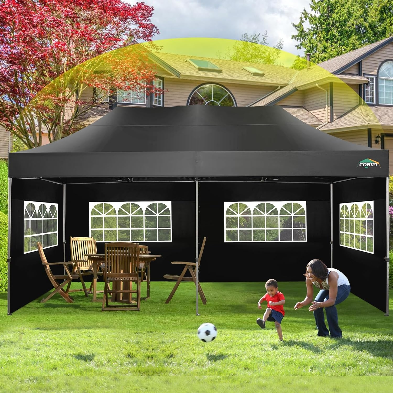 image:imageCOBIZI 66x66ft Pop Up Canopy Tent Heavy Duty Canopy Easy Set up Waterproof Outdoor Canopy Tent for Parties Beach Garden Camping with 1 Handbag 3 Adjustable Heights UPF50 Mist WhiteBlack